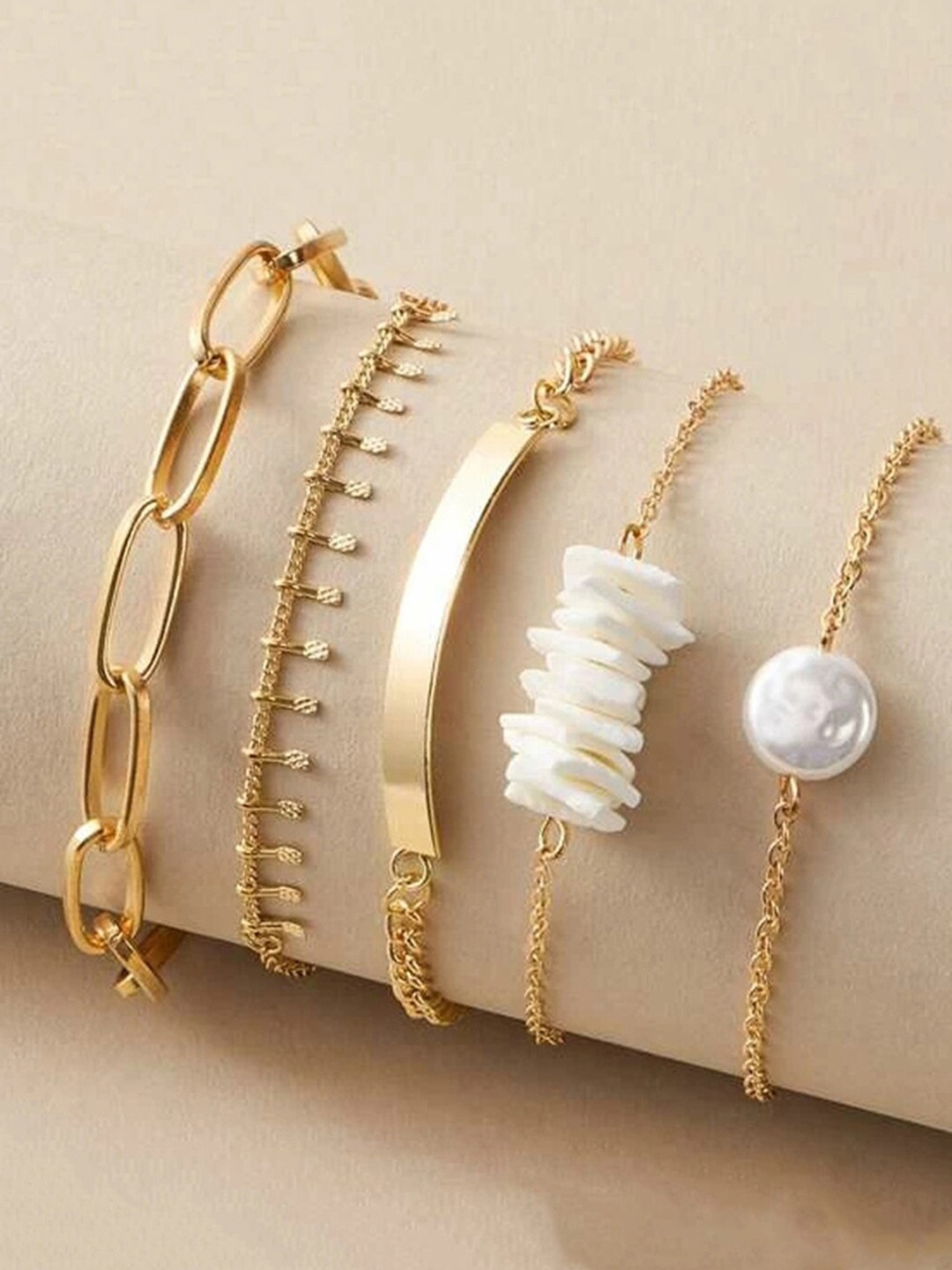 

Scintillare By Sukkhi Women Set Of 5 Gold-Plated Link Bracelets