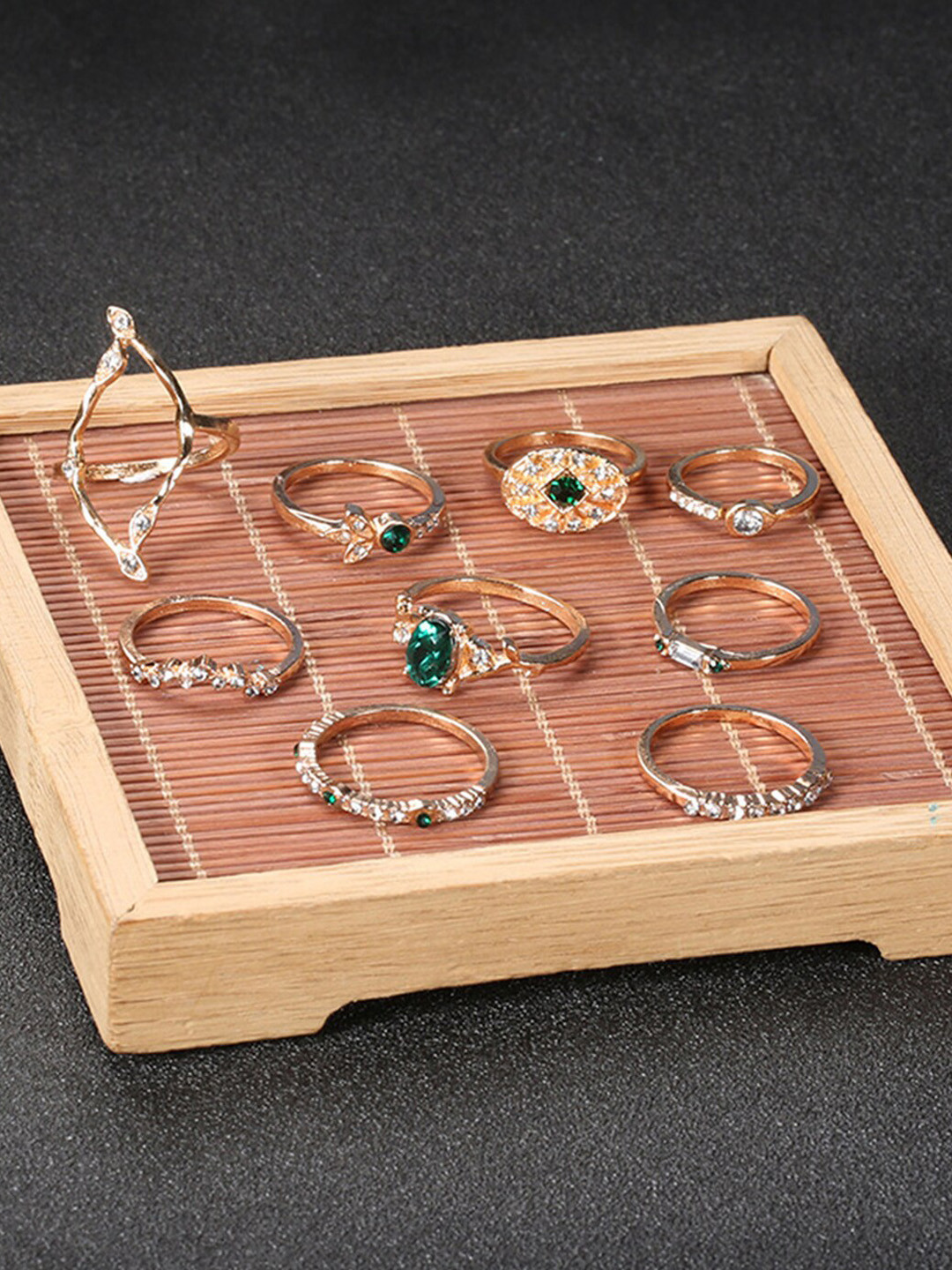 

Scintillare By Sukkhi Set of 9 Gold-Plated Stone-Studded Adjustable Finer Rings