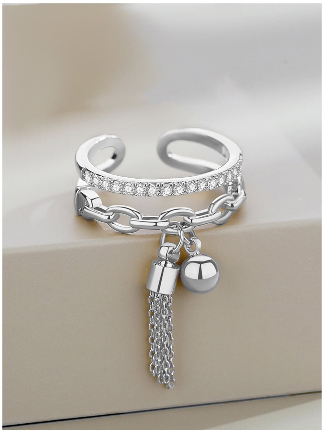 

Scintillare By Sukkhi Silver-Plated Stone-Studded Oxidised Adjustable Finger Ring