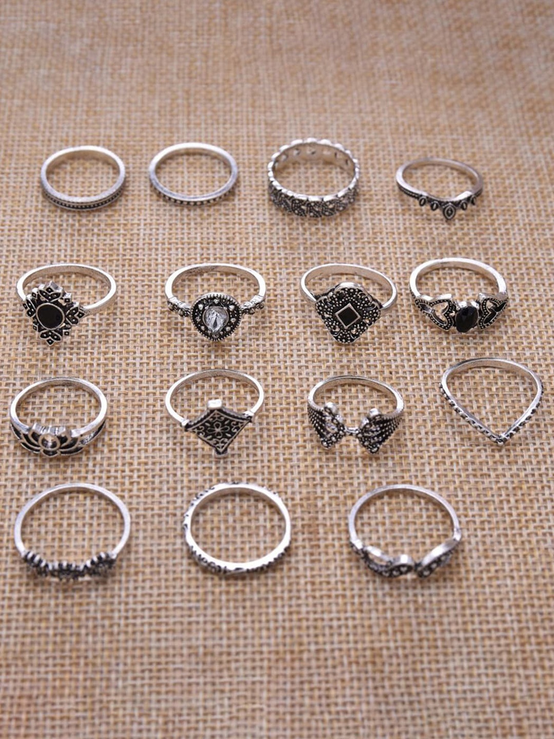 

Scintillare By Sukkhi Set Of 15 Oxidised Silver-Plated Finger Rings
