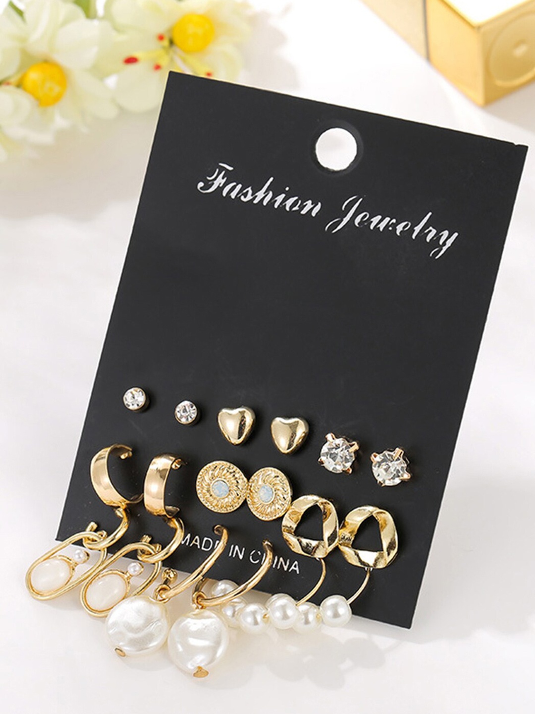 

Scintillare By Sukkhi Set Of 9 Gold-Toned Stud & Drop Earrings