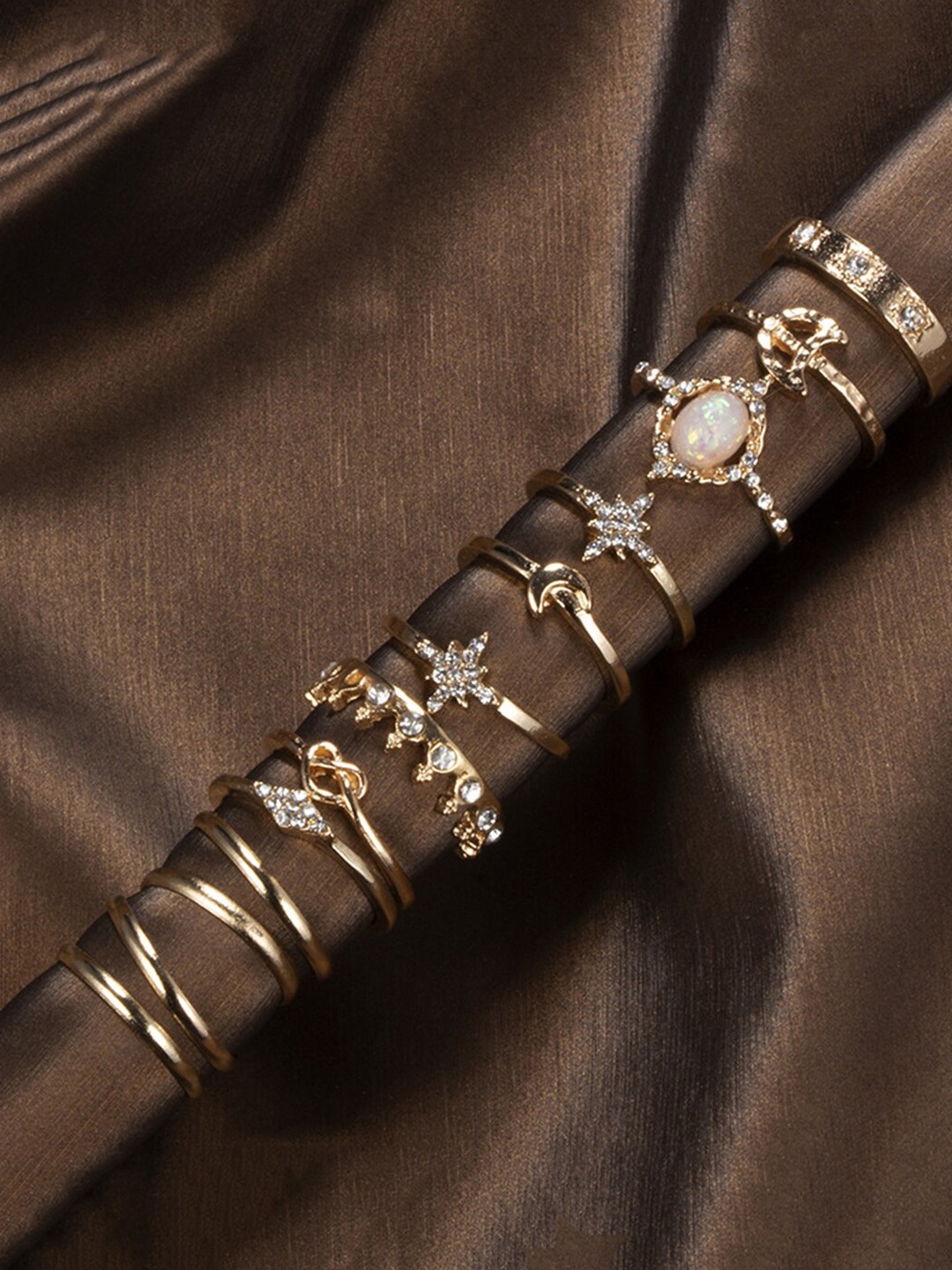 

Scintillare By Sukkhi Set Of 13 Gold-Plated Stone-Studded AdjustableFingerRings