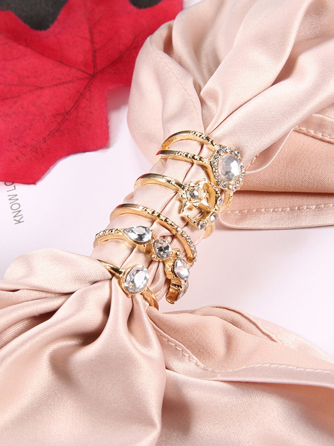 

Scintillare By Sukkhi Set Of 5 Gold-Plated Stone Studded Finger Rings