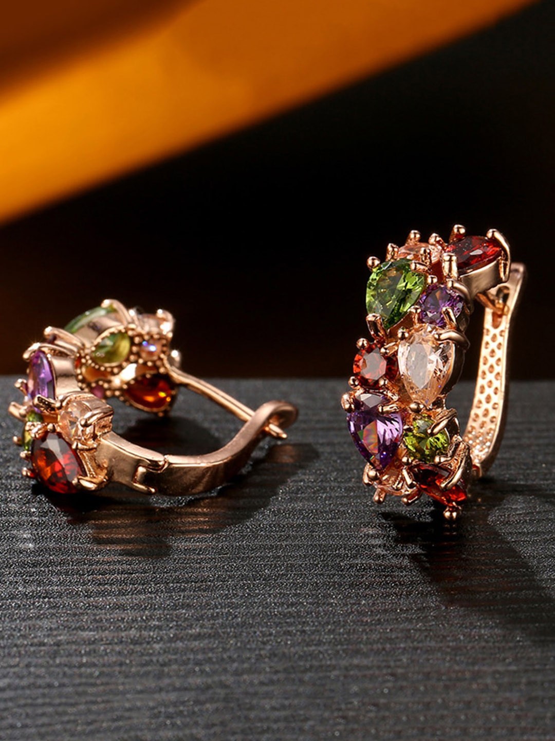 

Scintillare By Sukkhi Rose Gold-Plated Crystal Studded Heart Shaped Hoop Earrings