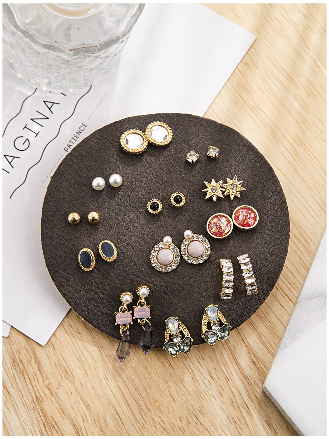 

Scintillare By Sukkhi Set of 12 Gold-Plated Stone-Studded Studs Drop & Half-Hoop Earrings