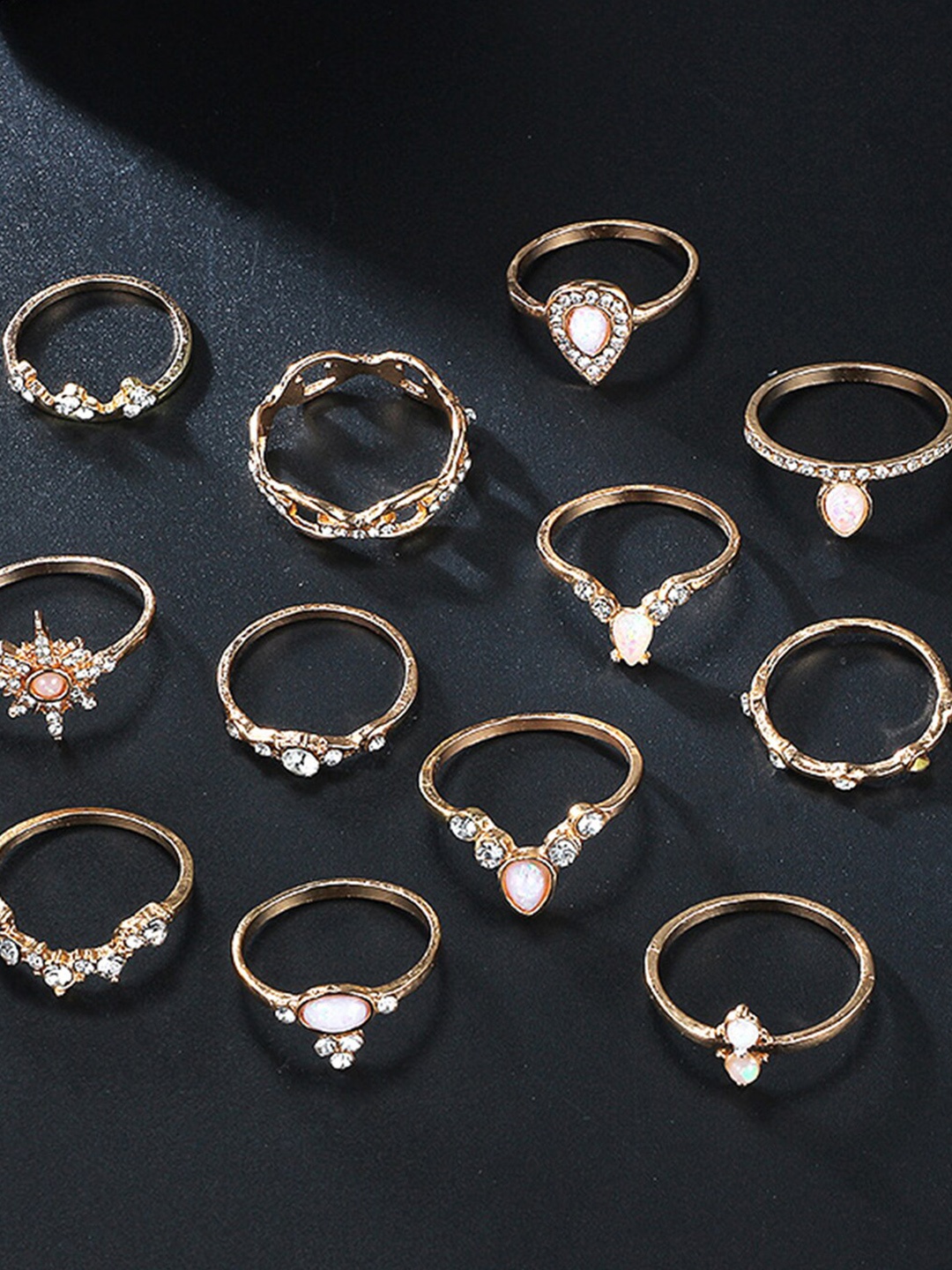 

Scintillare By Sukkhi Set Of 12 Gold-Plated Stone-Studded Finger Rings