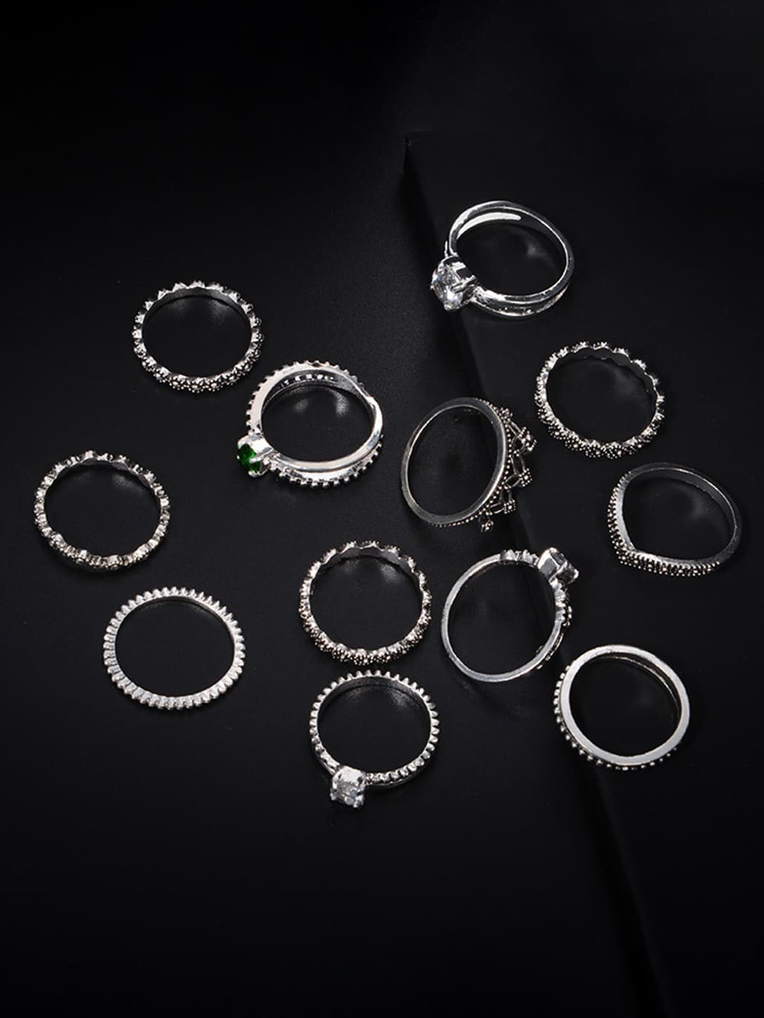 

Scintillare By Sukkhi Set Of 12 Oxidised Silver-Plated Stone-Studded Finger Rings