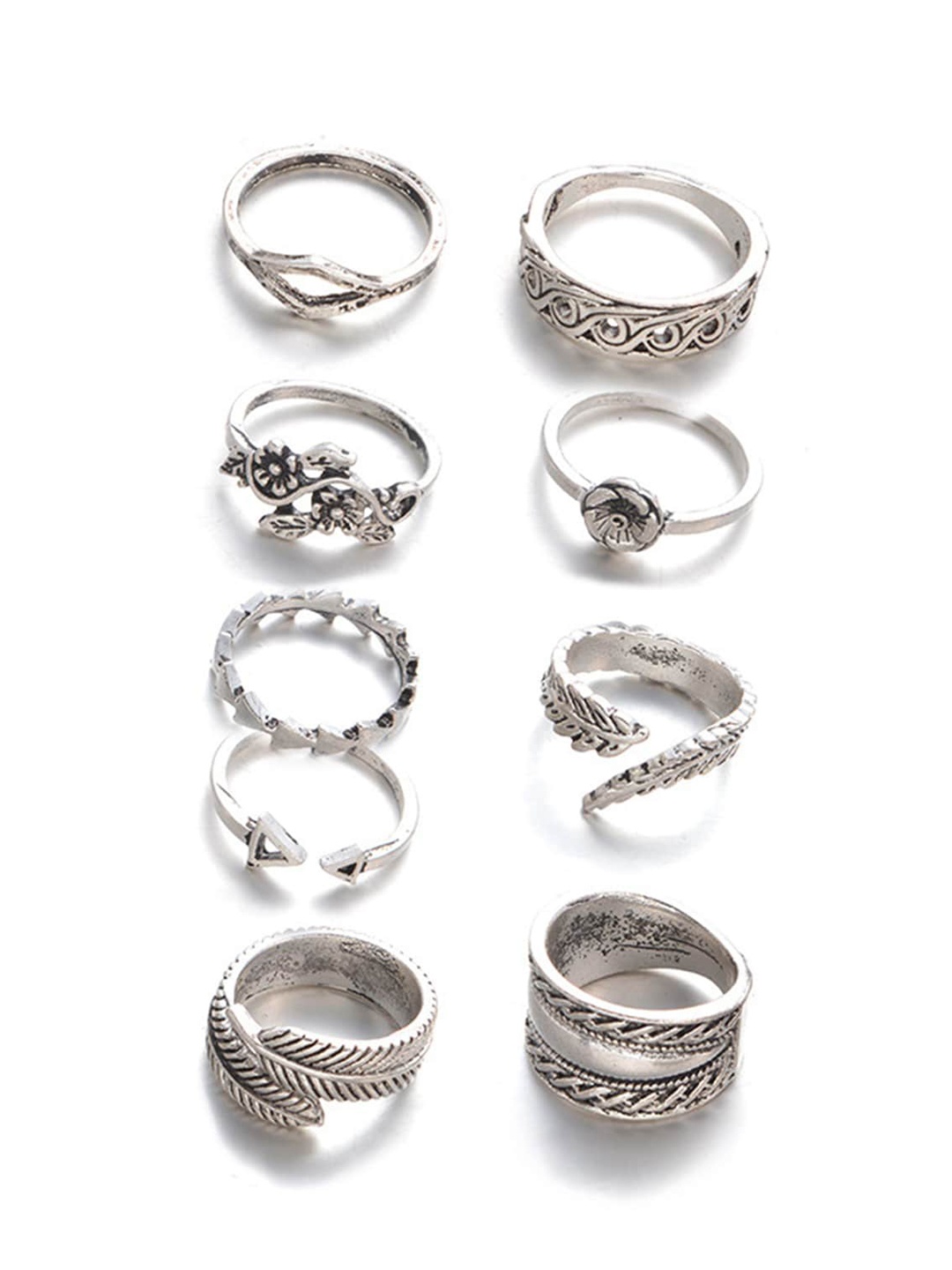 

Scintillare By Sukkhi Set Of 9 Oxidised Silver-Plated Stone Studded Finger Ring