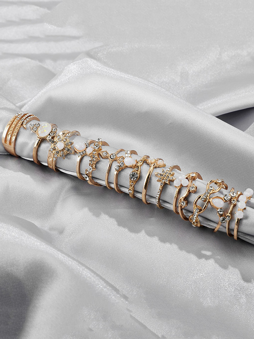 

Scintillare By Sukkhi Set Of 17 Gold-Plated Stone Studded Finger Rings