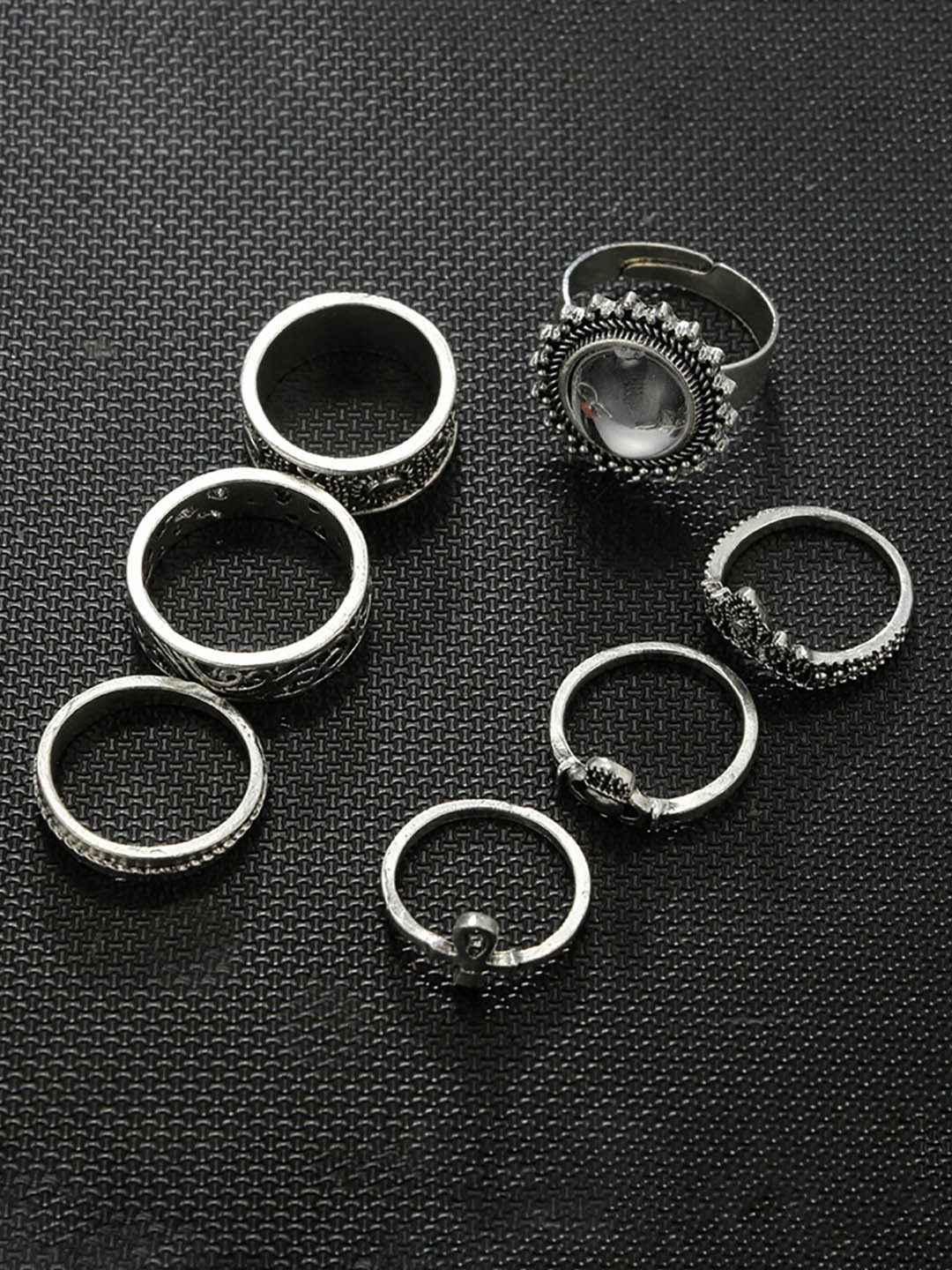 

Scintillare By Sukkhi Set Of 9 Oxidised Silver-Plated Stone Studded Finger Rings
