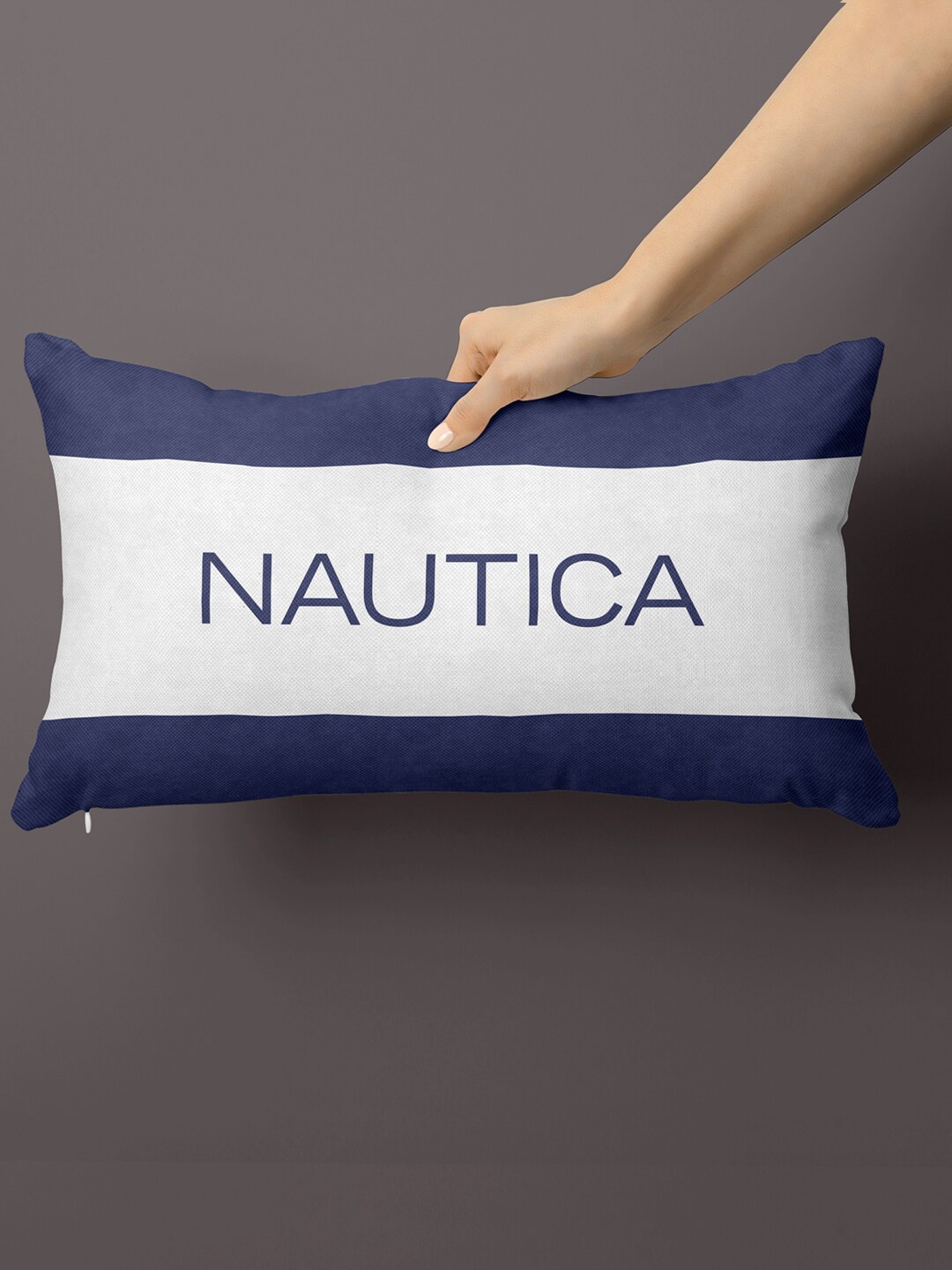 

Nautica Navy Blue Printed Microfiber Rectangle Cushion Cover