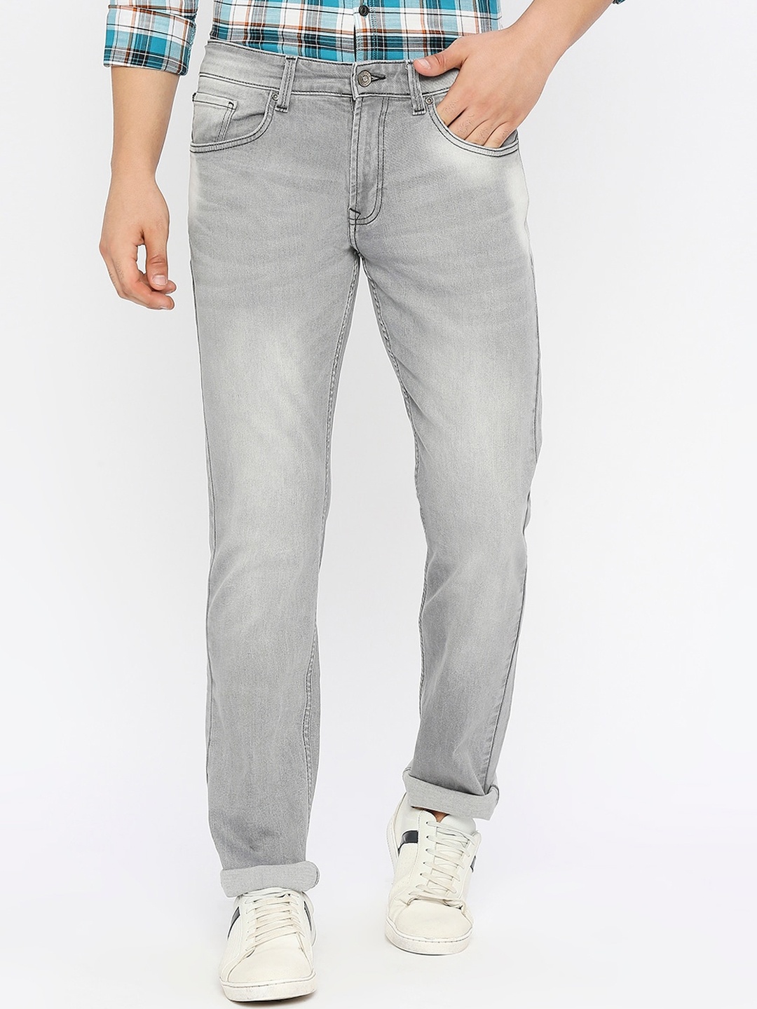 

SPYKAR Men Relaxed Fit Heavy Fade Clean Look Whiskers Stretchable Jeans, Grey