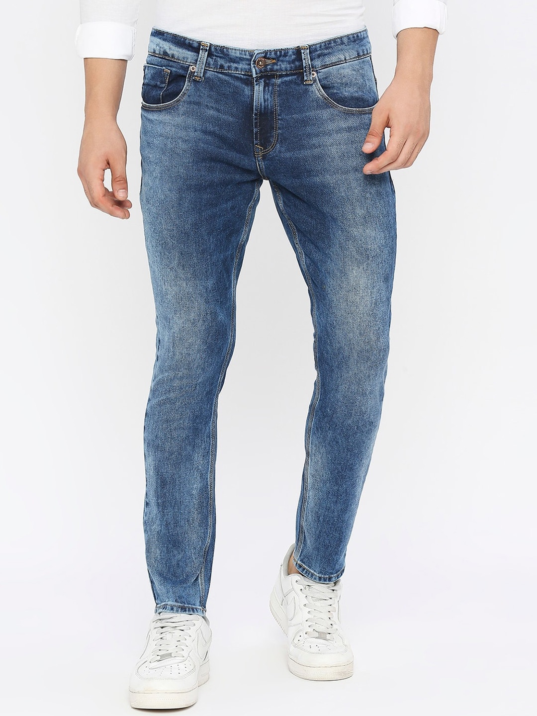 

SPYKAR Men Mid-Rise Kano Slim Fit Heavy Fade Clean Look Stretchable Jeans, Blue
