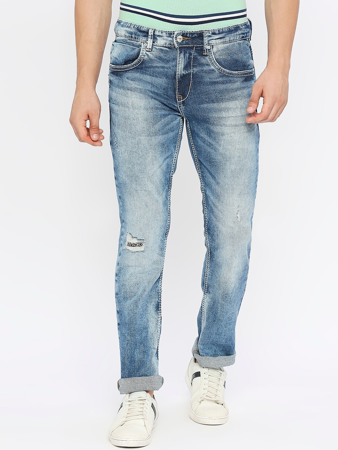 

SPYKAR Men Mid-Rise Mildly Distressed Heavy Fade Stretchable Jeans, Blue