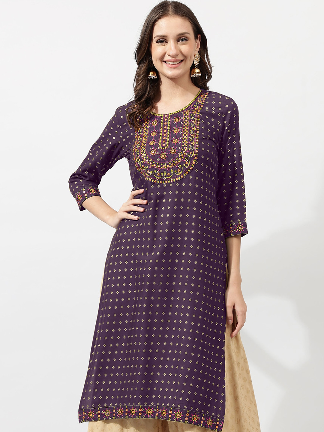 

KALINI Geometric Printed Kurta, Purple