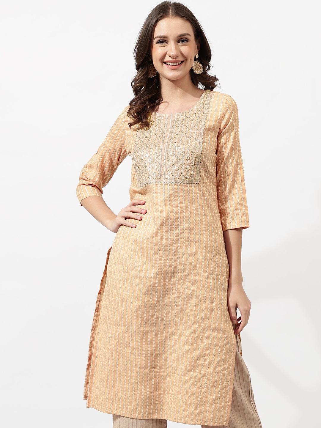 

KALINI Striped Sequinned Kurta, Cream