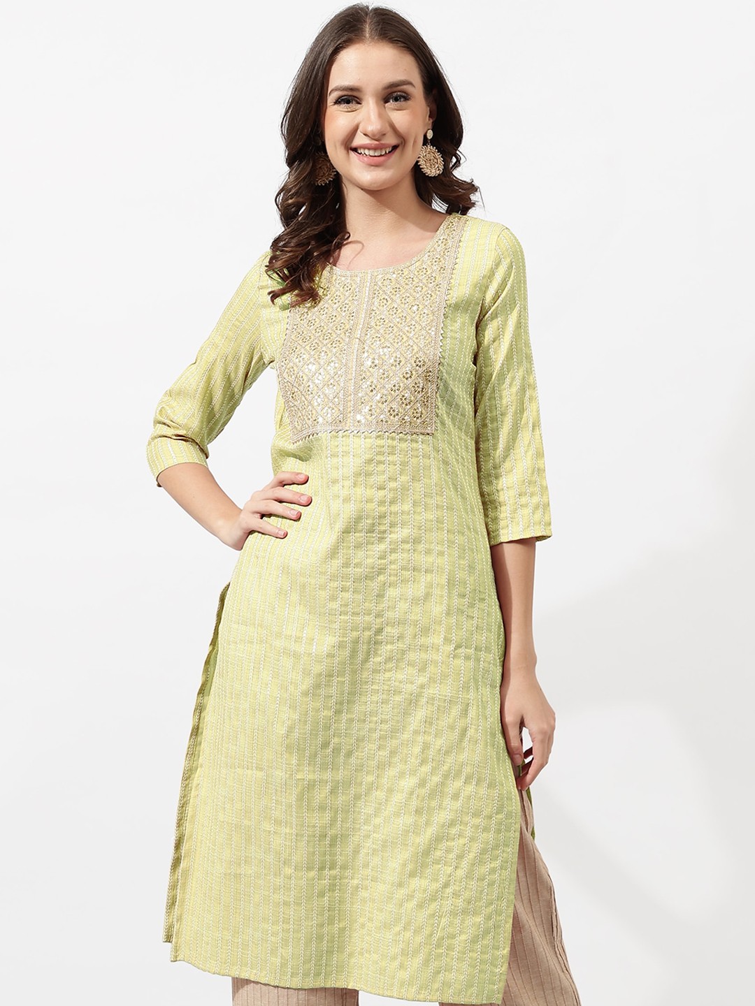 

MIRCHI FASHION Striped Sequinned Kurta, Green