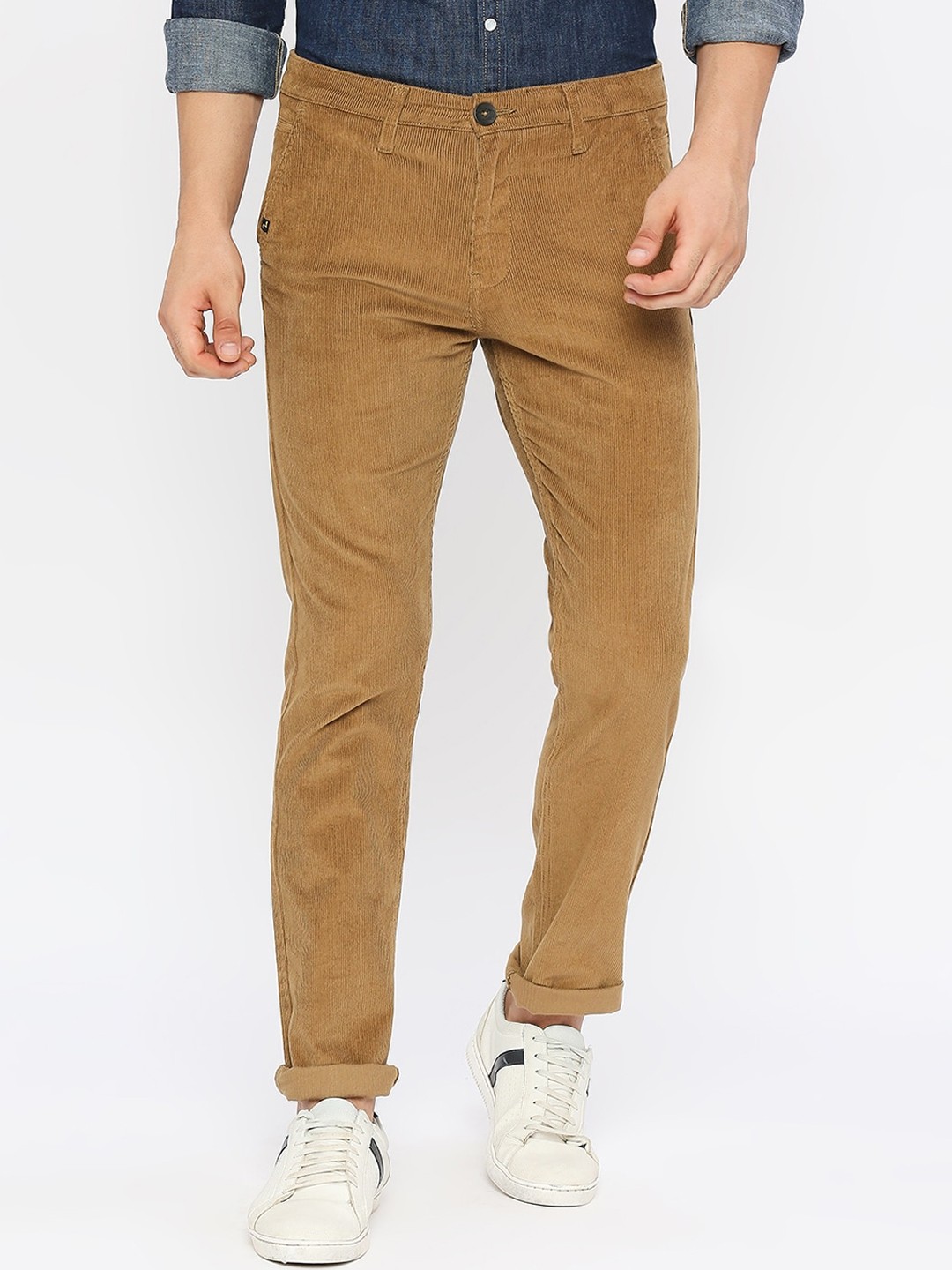 

SPYKAR Men Mid Rise Slim Fit Cotton Trousers, Beige