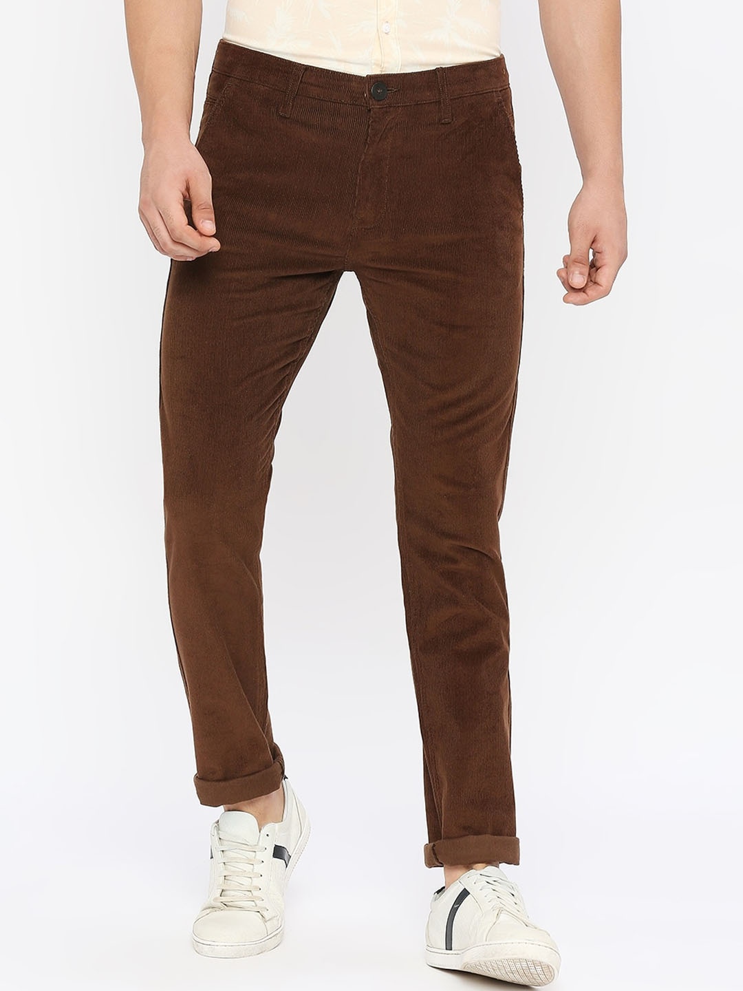 

SPYKAR Men Self Design Slim Fit Trousers, Brown