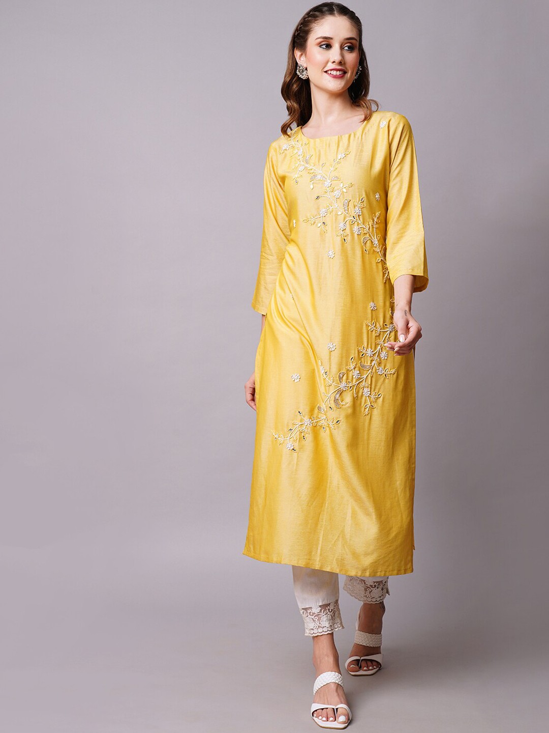 

FASHOR Yellow Embellished Sequinned Kurta