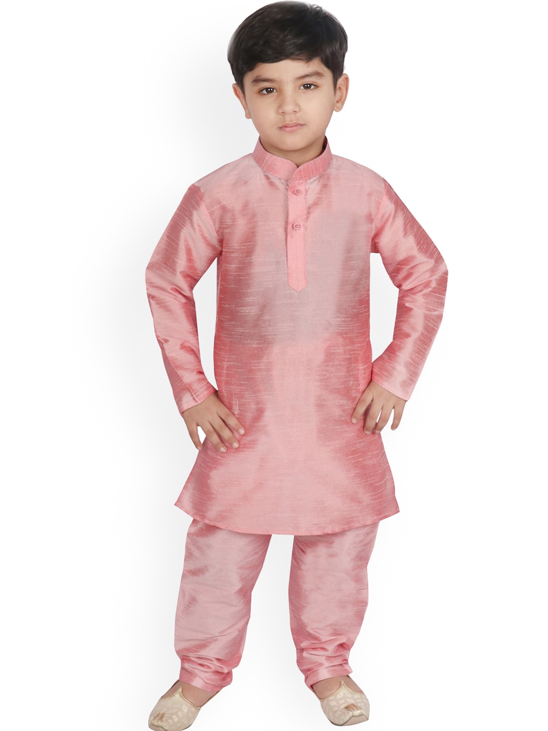 

SG YUVRAJ Boys Mandarin Collar Kurta With Churidar, Pink