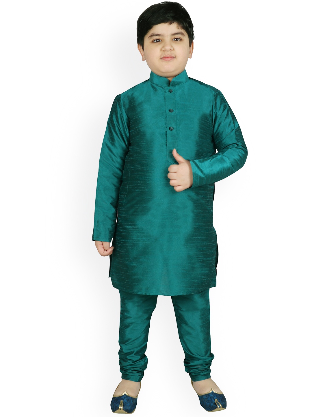 

SG YUVRAJ Boys Mandarin Collar Kurta With Churidar, Teal