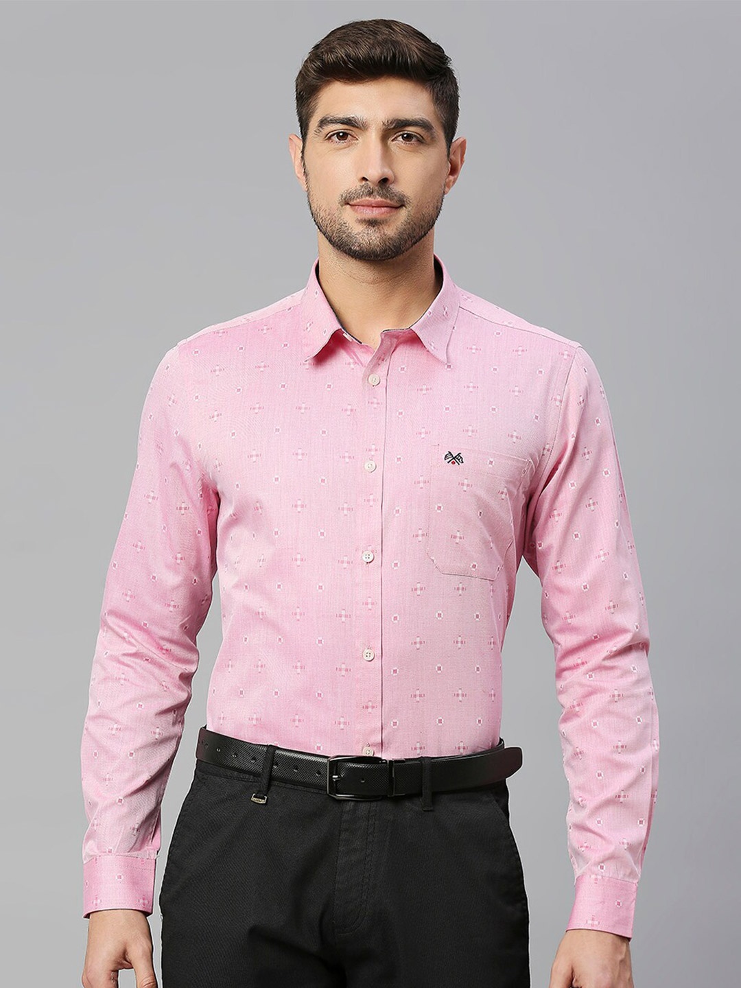 

Thomas Scott Classic Slim Fit Self Design Pure Cotton Formal Shirt, Pink