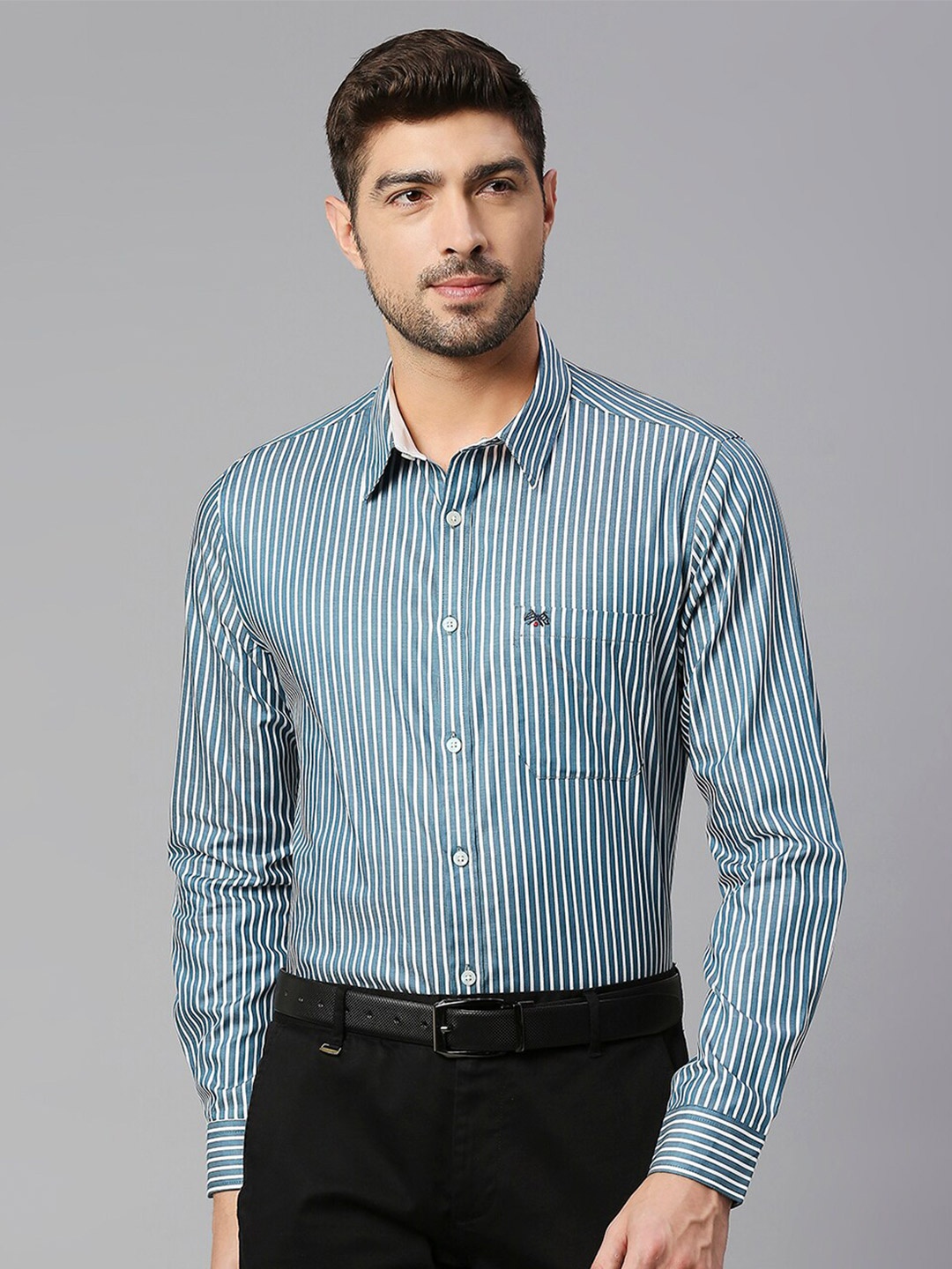 

Thomas Scott Classic Slim Fit Striped Pure Cotton Formal Shirt, Teal