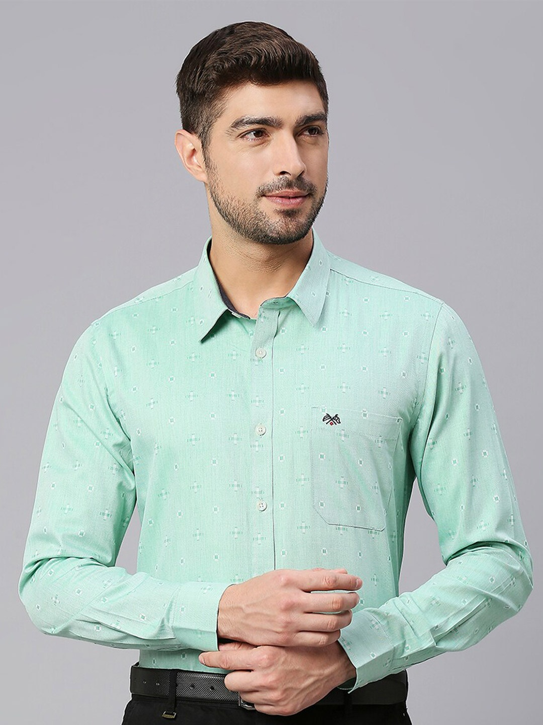 

Thomas Scott Classic Slim Fit Conversational Printed Pure Cotton Formal Shirt, Green