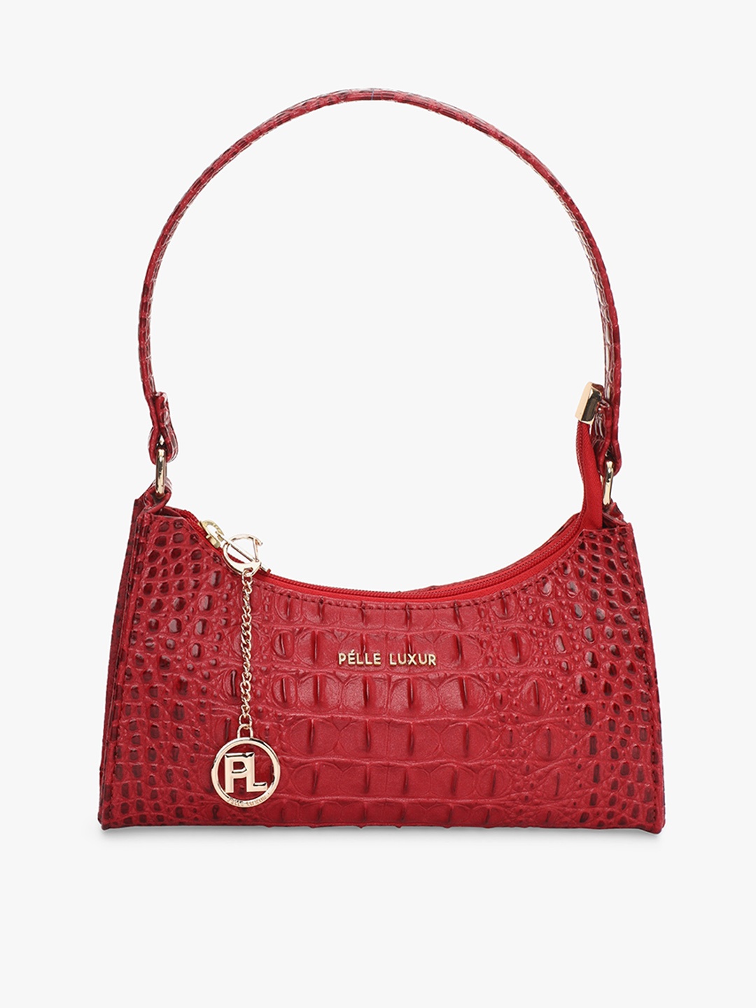 

PELLE LUXUR Textured Structured Hobo Bag With Quilted, Red