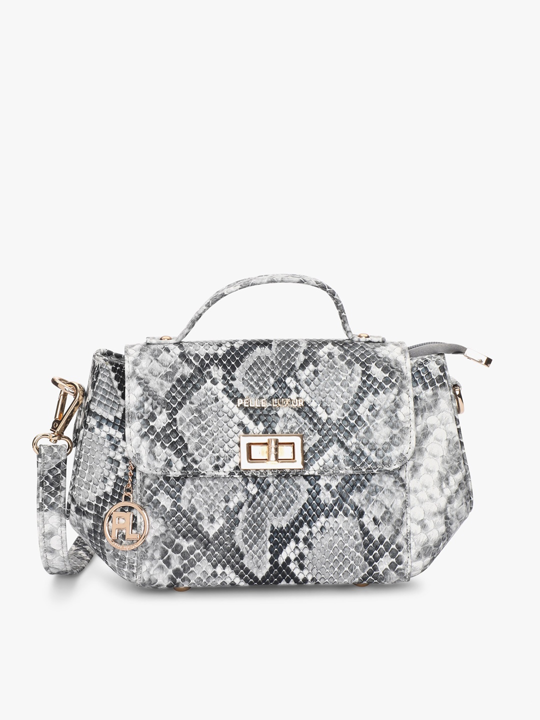 

PELLE LUXUR Animal Printed PU Structured Satchel, Grey