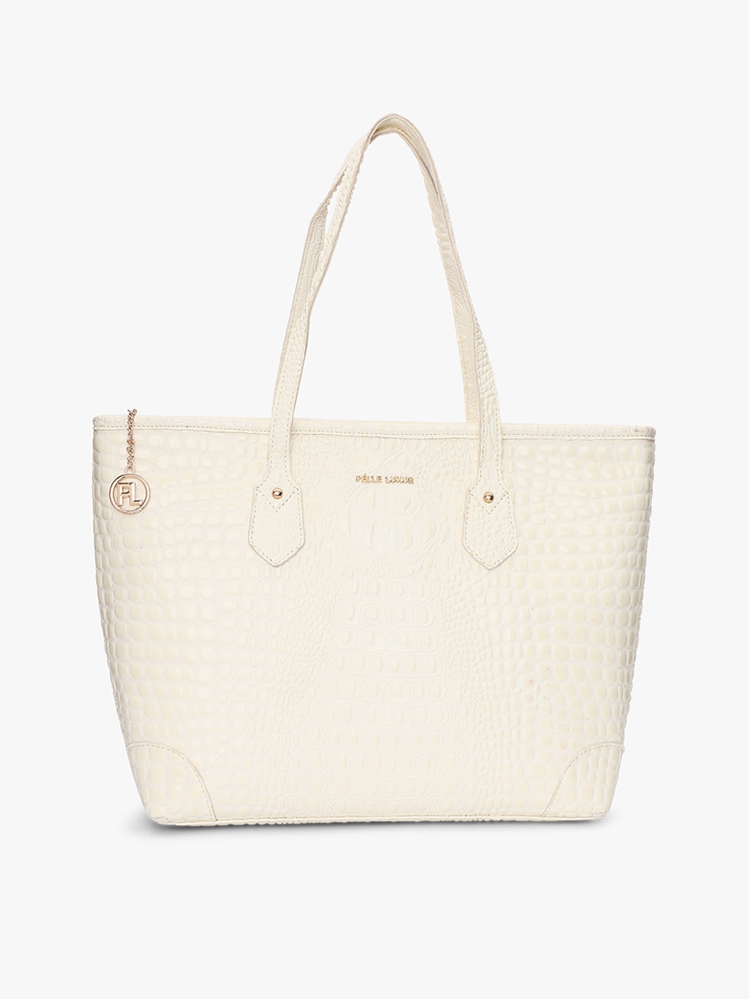 

PELLE LUXUR Textured PU Structured Shoulder Bag, Off white
