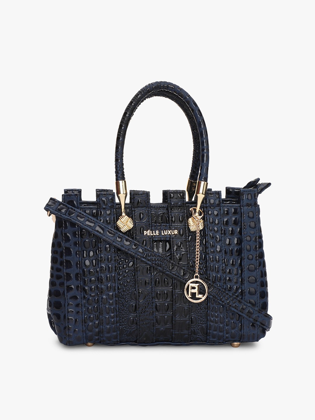 

PELLE LUXUR Textured Handheld Bag with Quilted, Blue