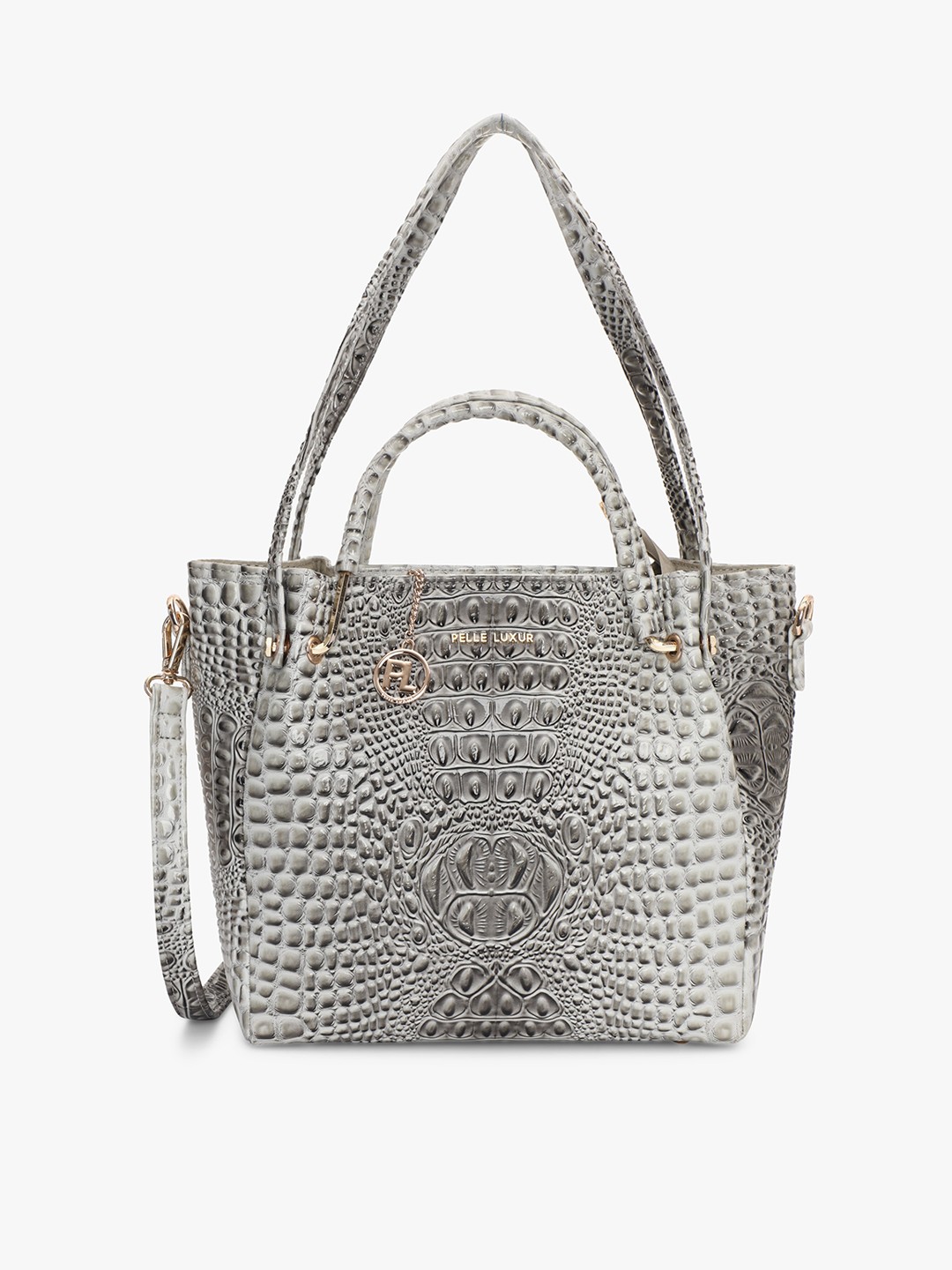 

PELLE LUXUR Textured Structured Shoulder Bag, Grey