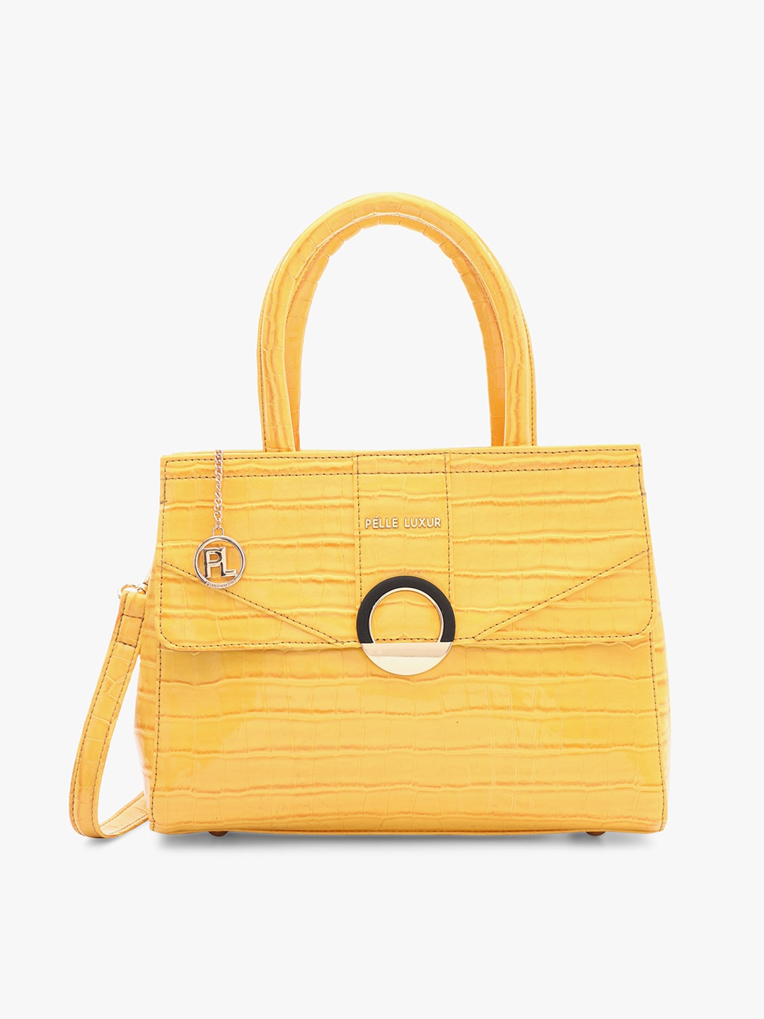 

PELLE LUXUR Textured Structured Handheld Bag, Yellow