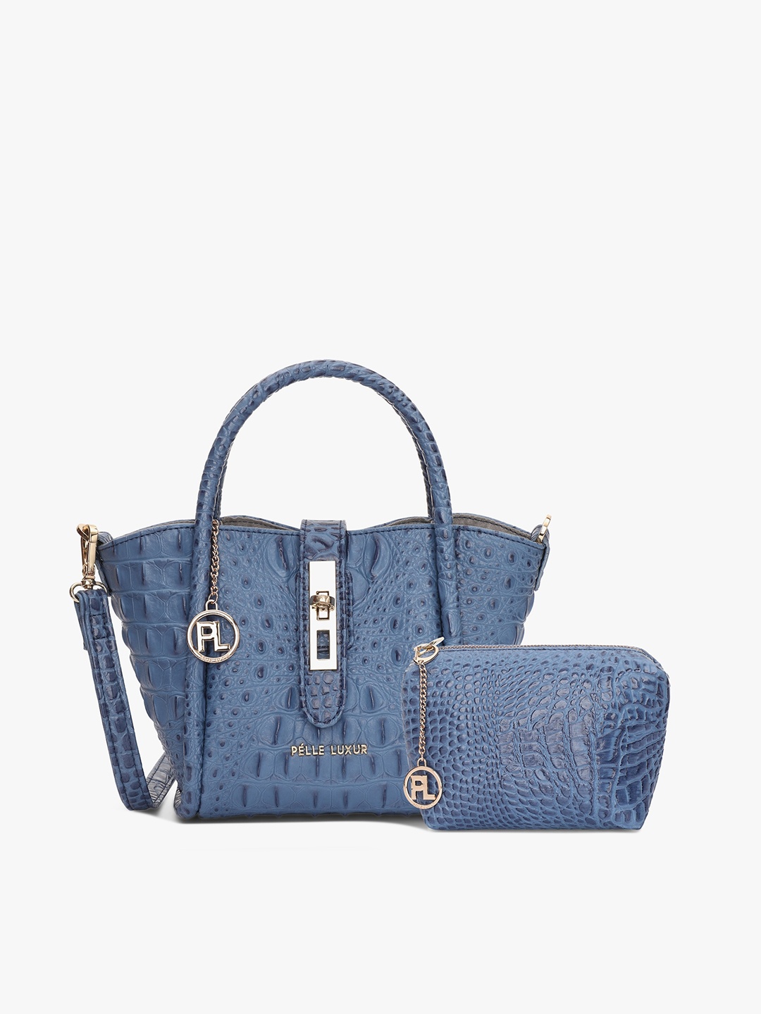 

PELLE LUXUR Women Textured Structured Handheld Bag, Blue