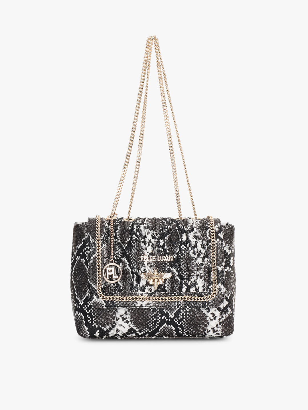 

PELLE LUXUR Women Animal Printed Structured Sling Bag, Black