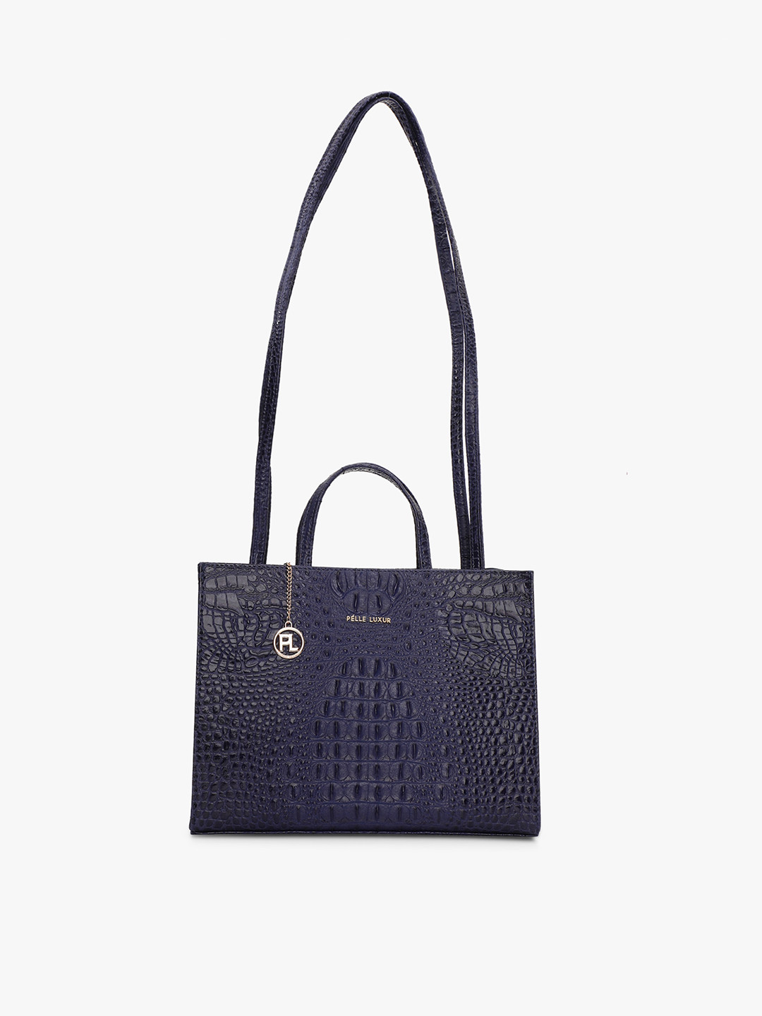 

PELLE LUXUR Women Textured Oversized Structured Shoulder Bag, Blue
