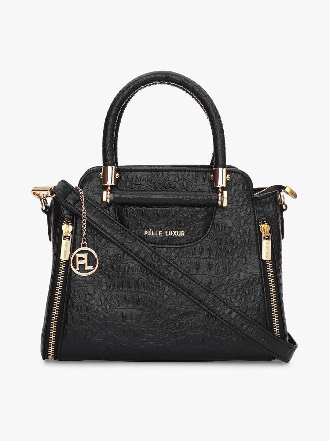 

PELLE LUXUR Women Textured Structured Handheld Bag, Black