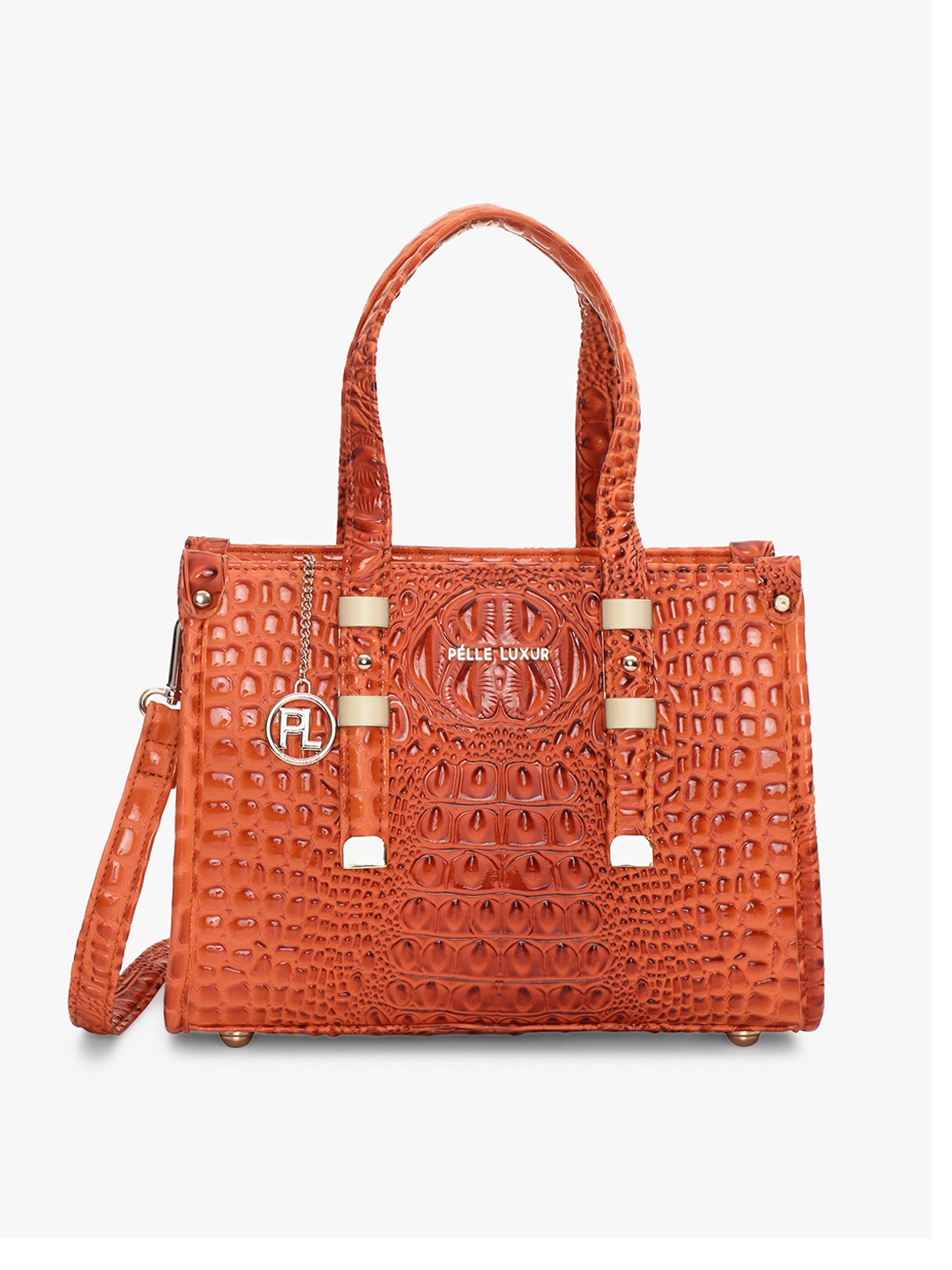 

PELLE LUXUR Textured Structured Handheld Bag, Peach