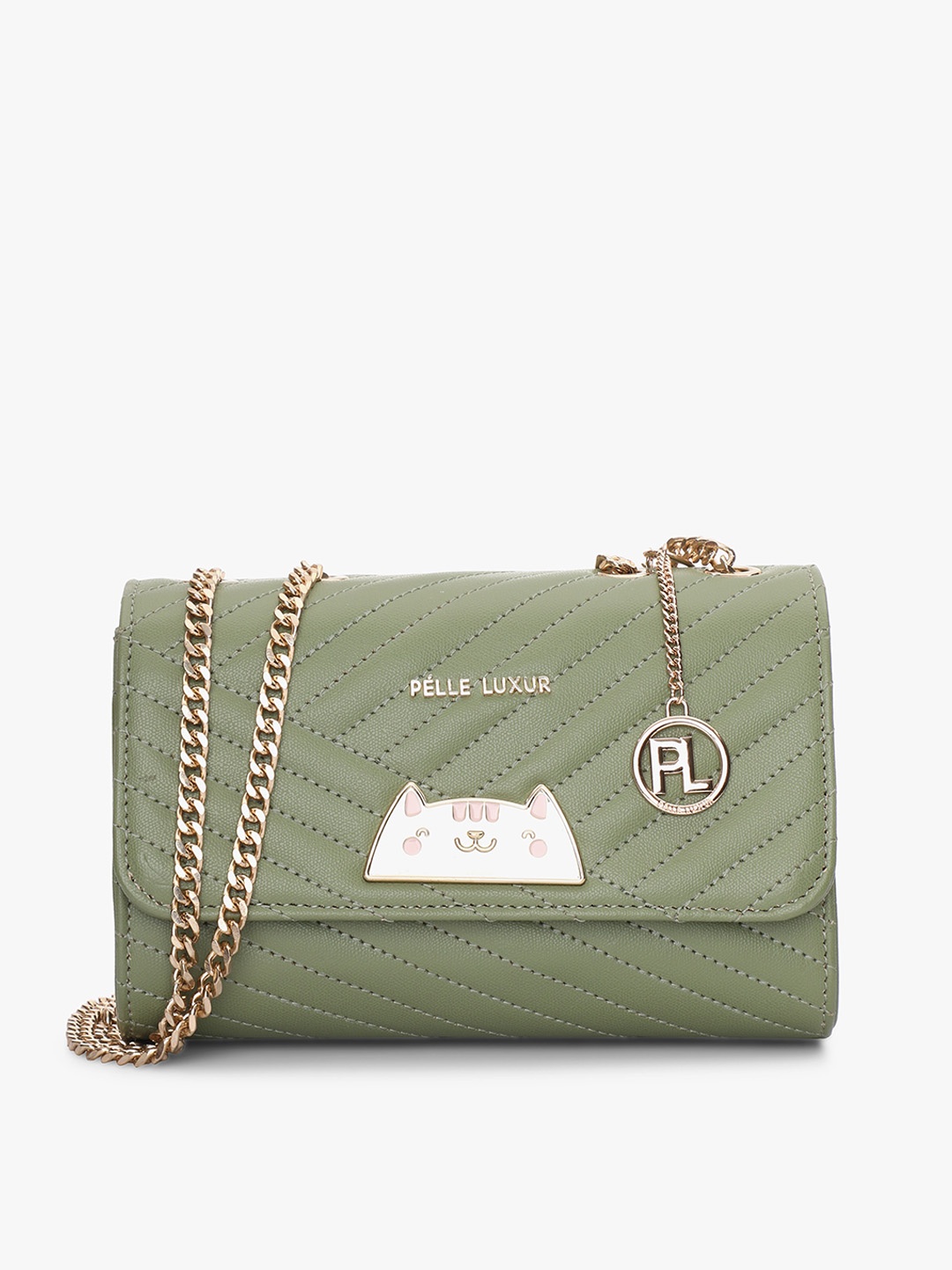 

PELLE LUXUR Textured Structured Sling Bag, Green