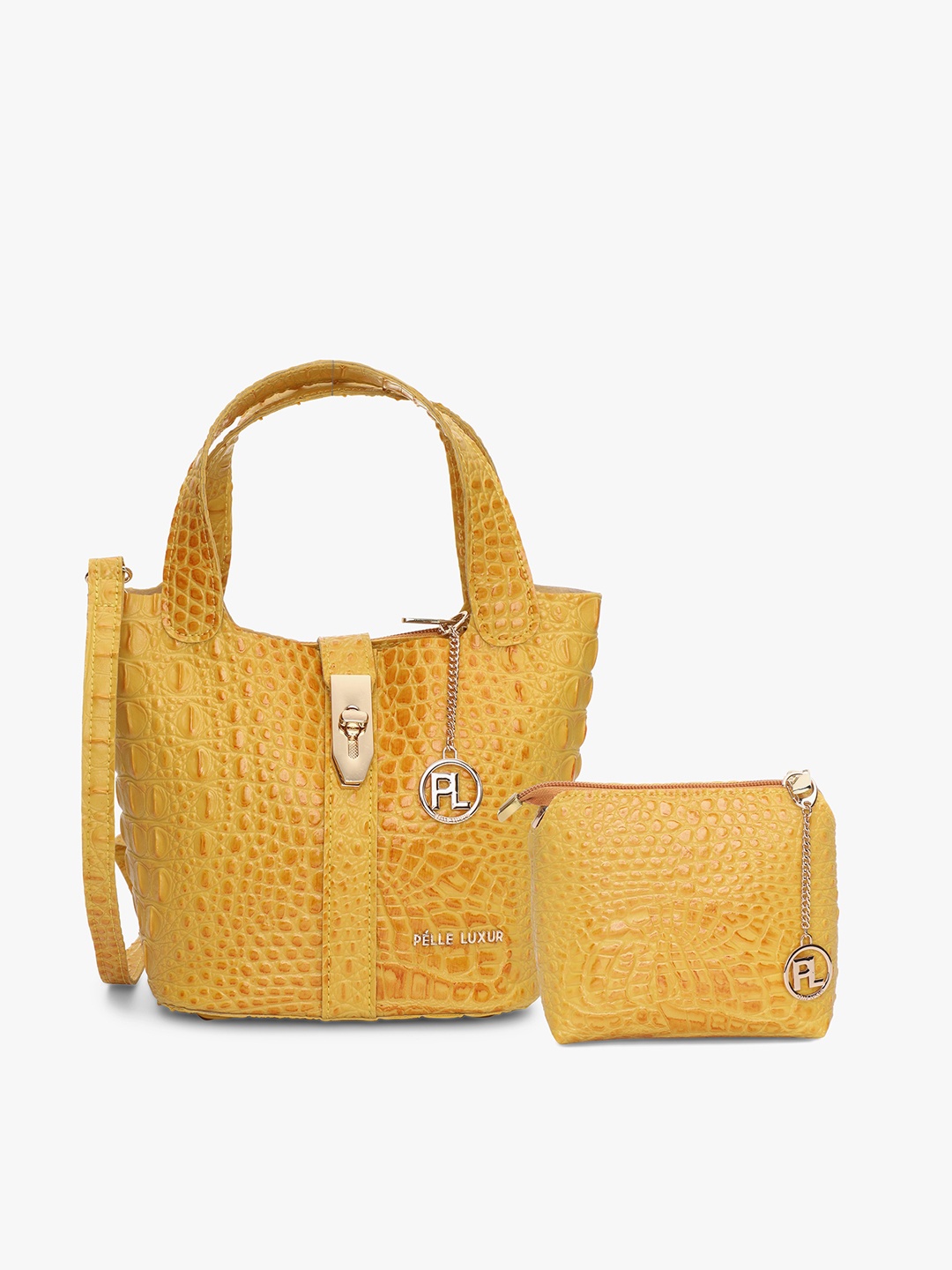 

PELLE LUXUR Textured Structured Handheld Bag, Yellow