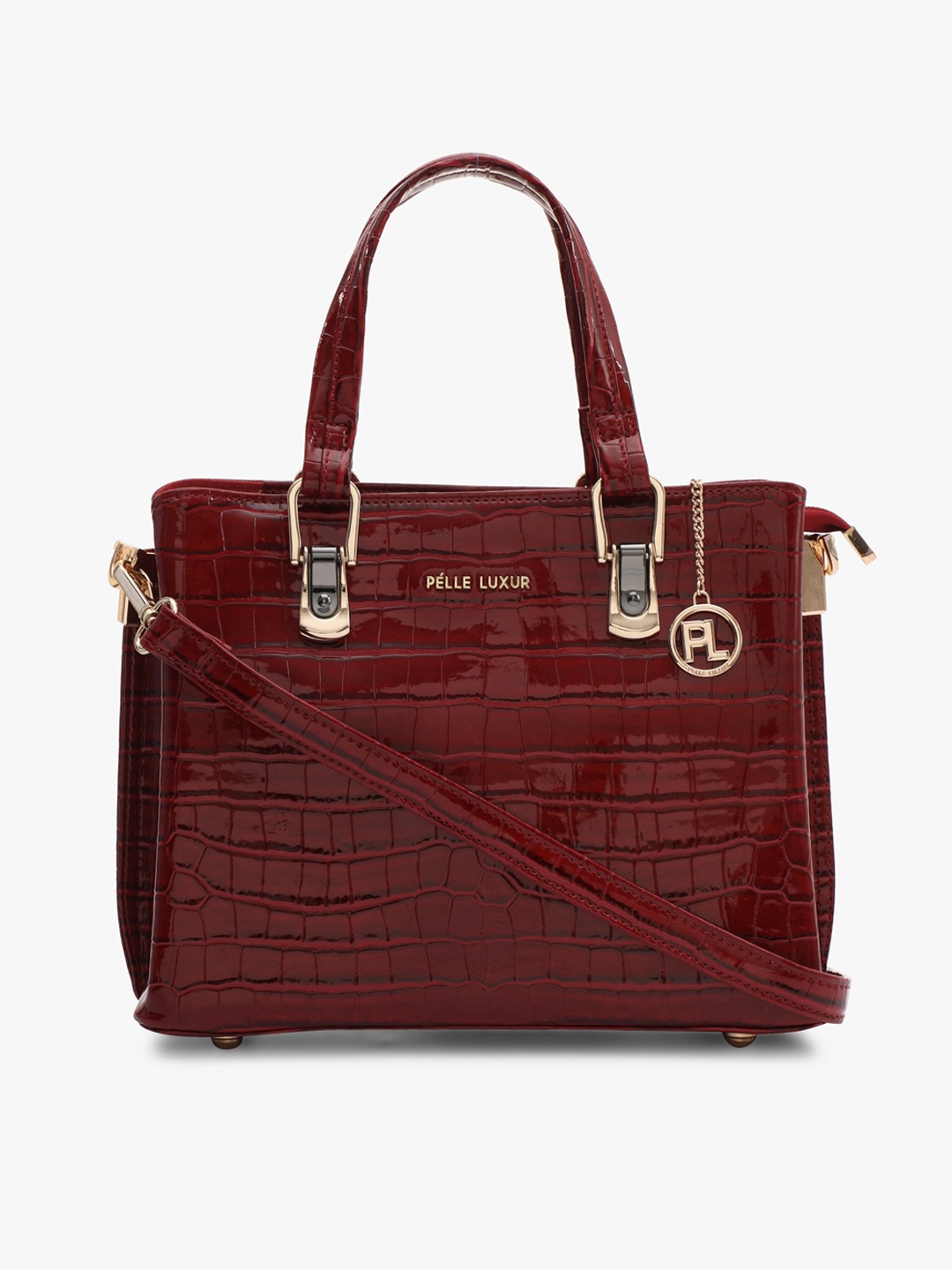 

PELLE LUXUR Textured PU Structured Handheld Bag, Maroon