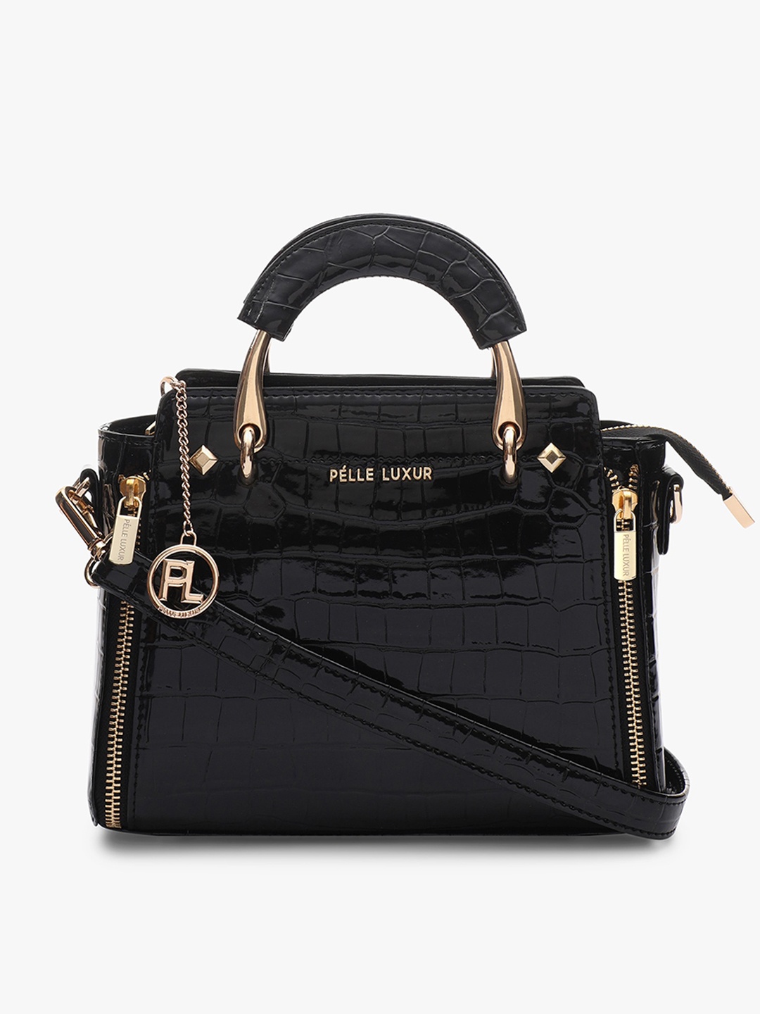 

PELLE LUXUR Textured Structured Handheld Bag, Black