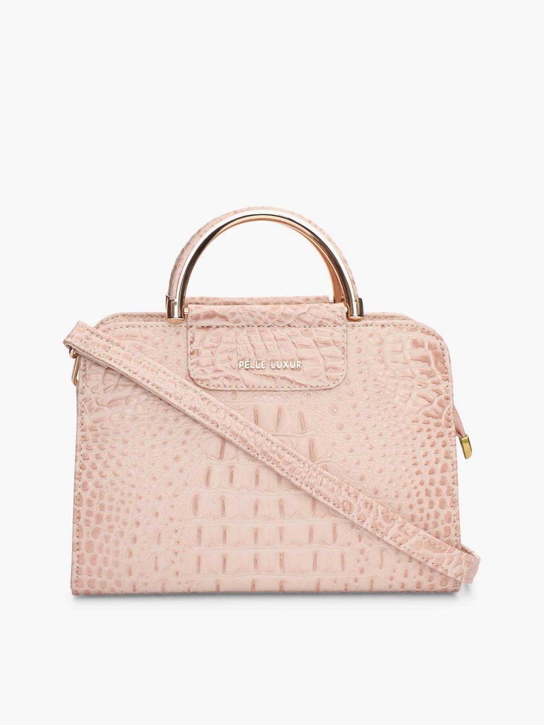 

PELLE LUXUR Textured Structured Handheld Bag, Peach