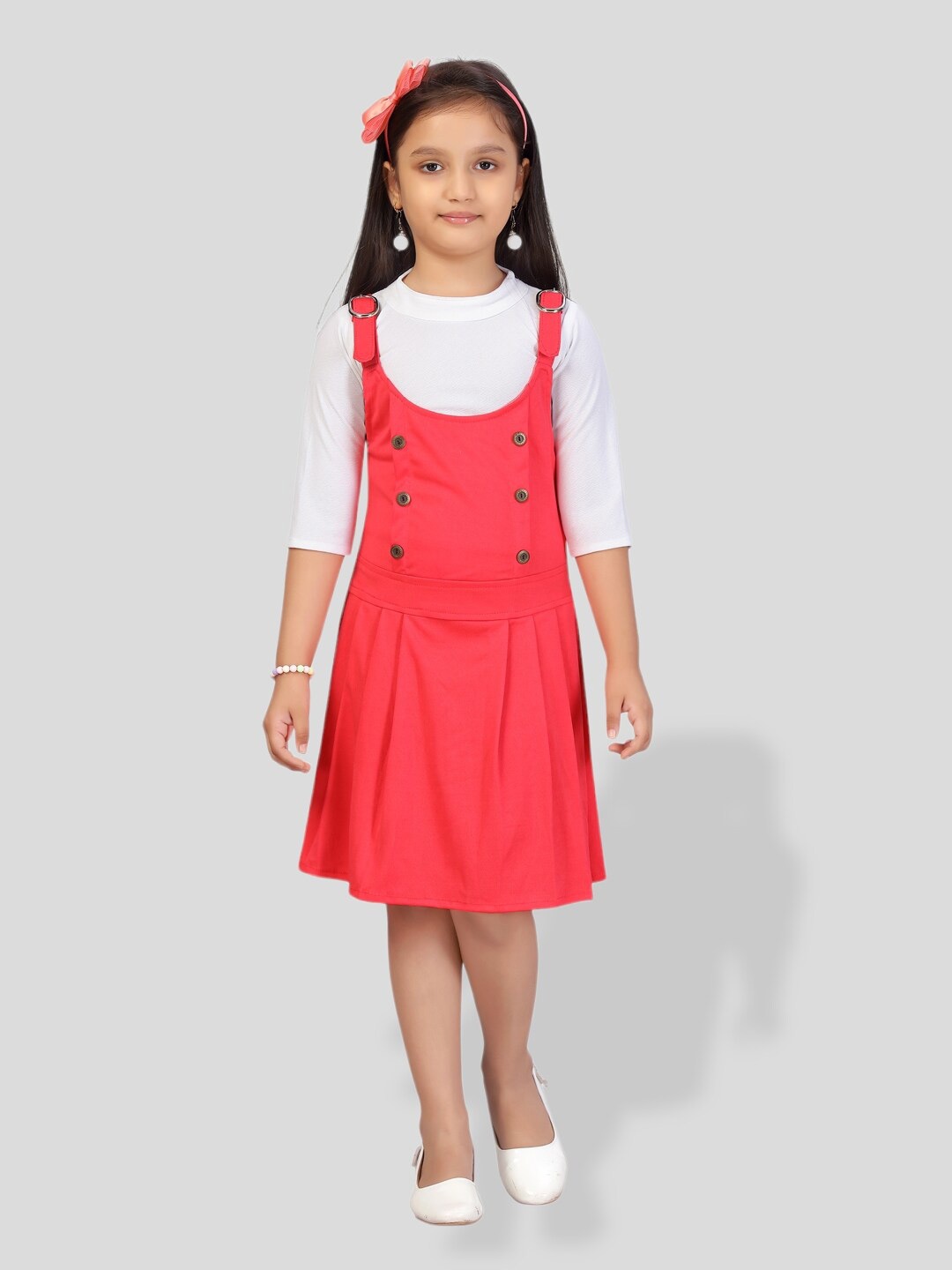 

BAESD Girls Pinafore Dress With T-shirt, White
