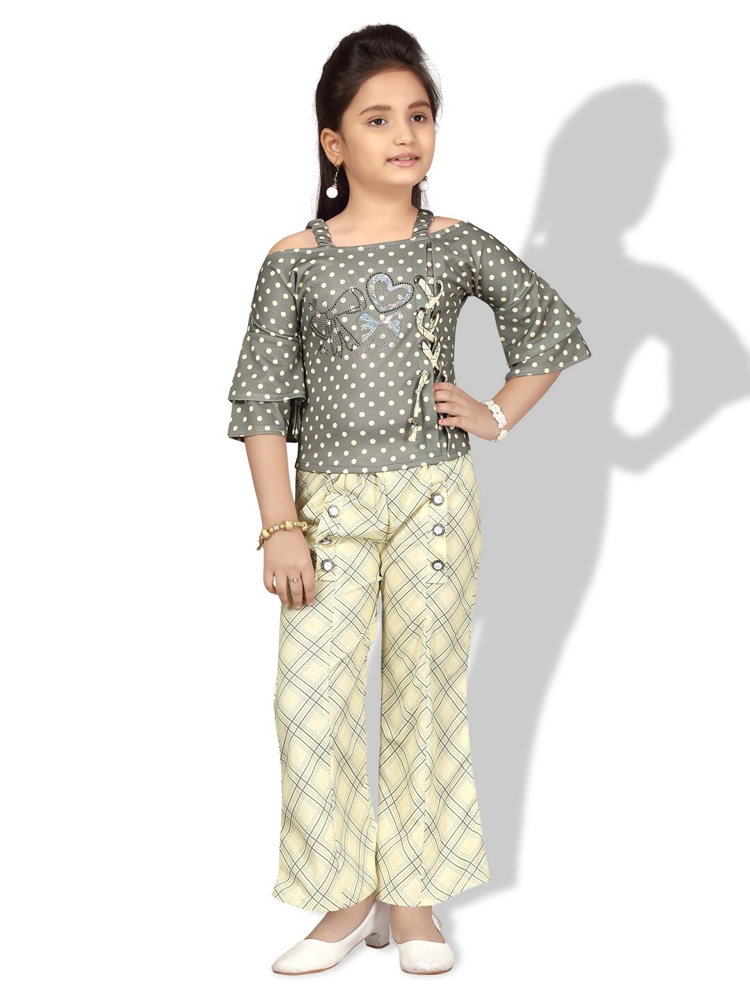 

BAESD Girls Embellished Top with Palazzos, Yellow