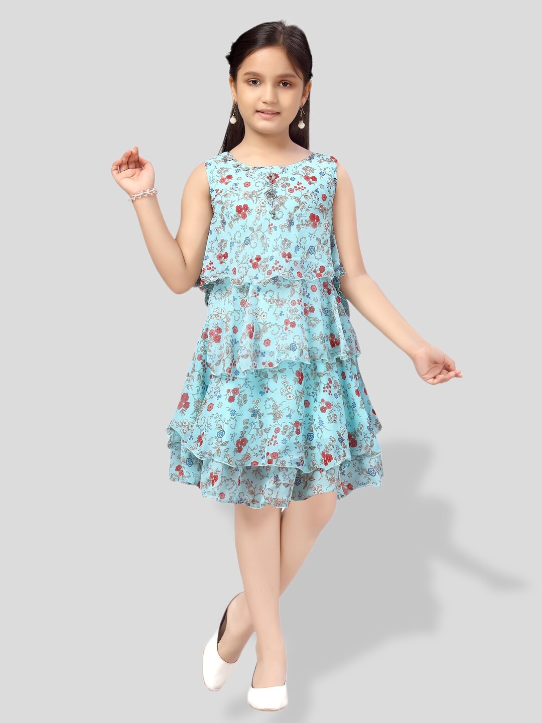 

BAESD Girls Printed Top with Skirt, Turquoise blue