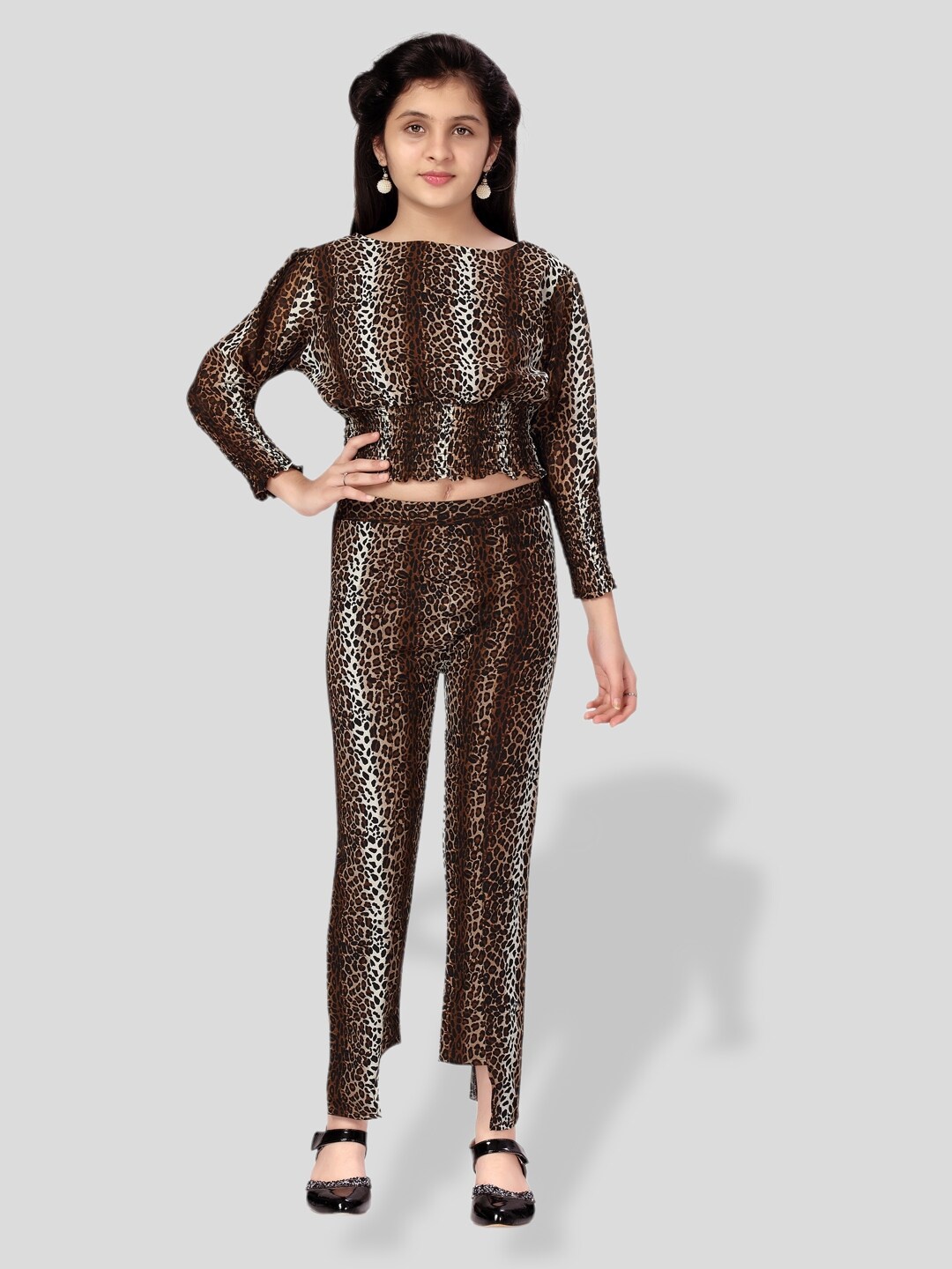 

BAESD Girls Printed Top with Trousers, Brown