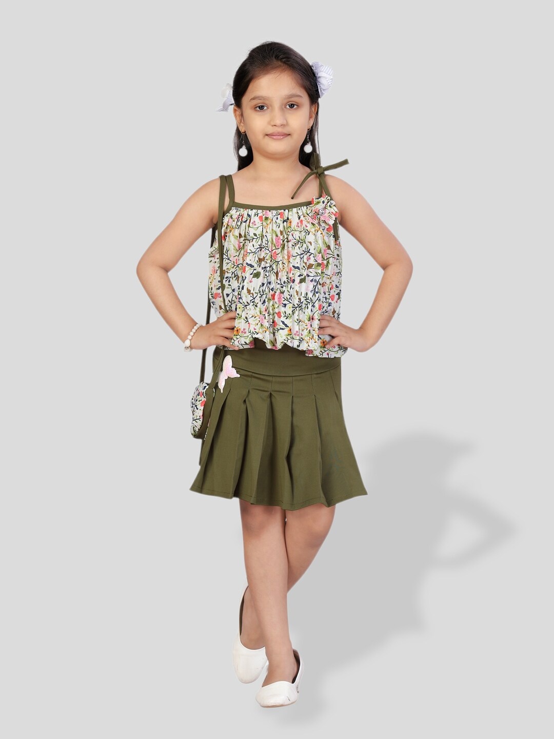 

BAESD Girls Printed Top with Skirt, Green